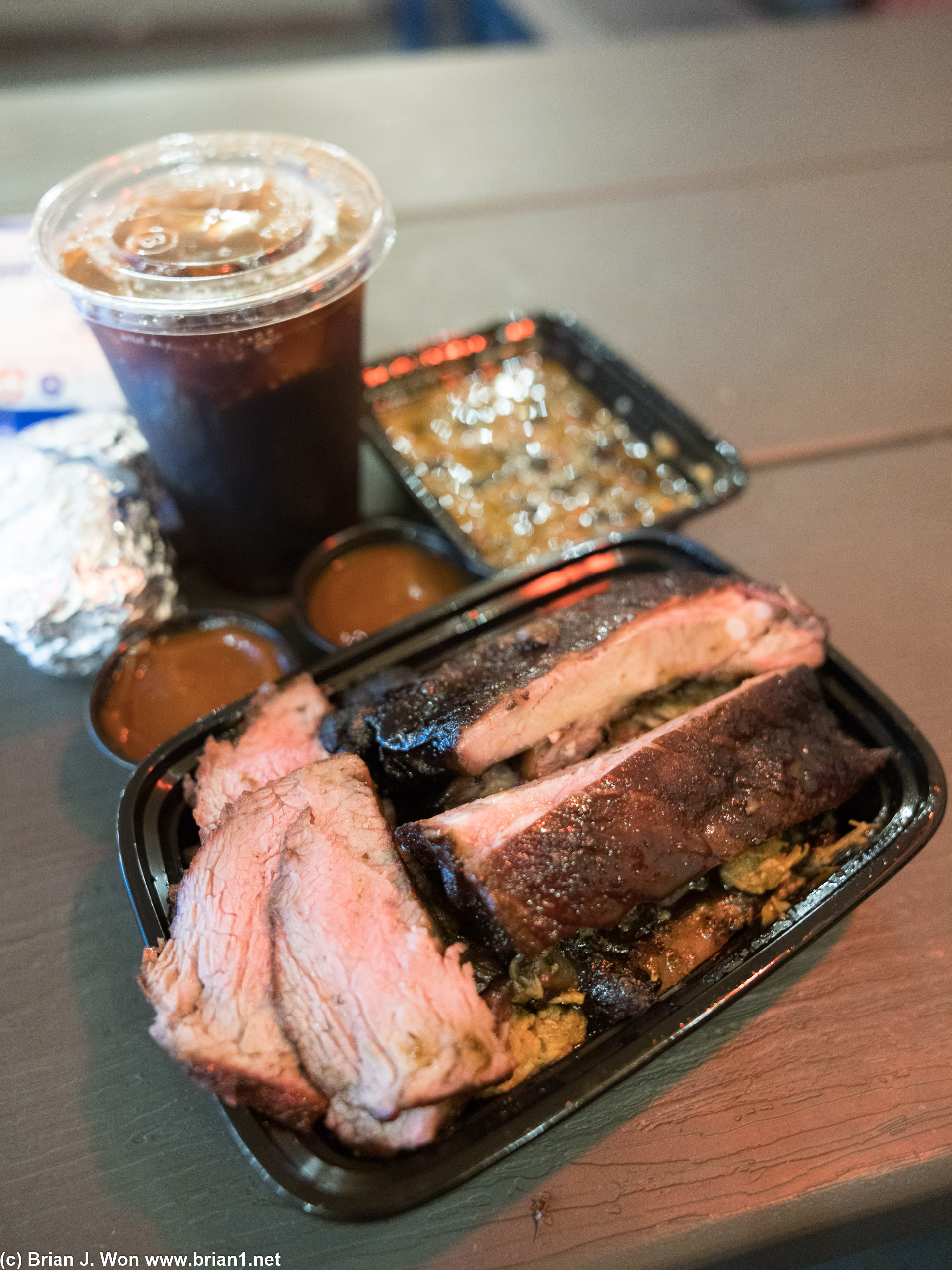Tri-tip and pork ribs at Copper Top BBQ.