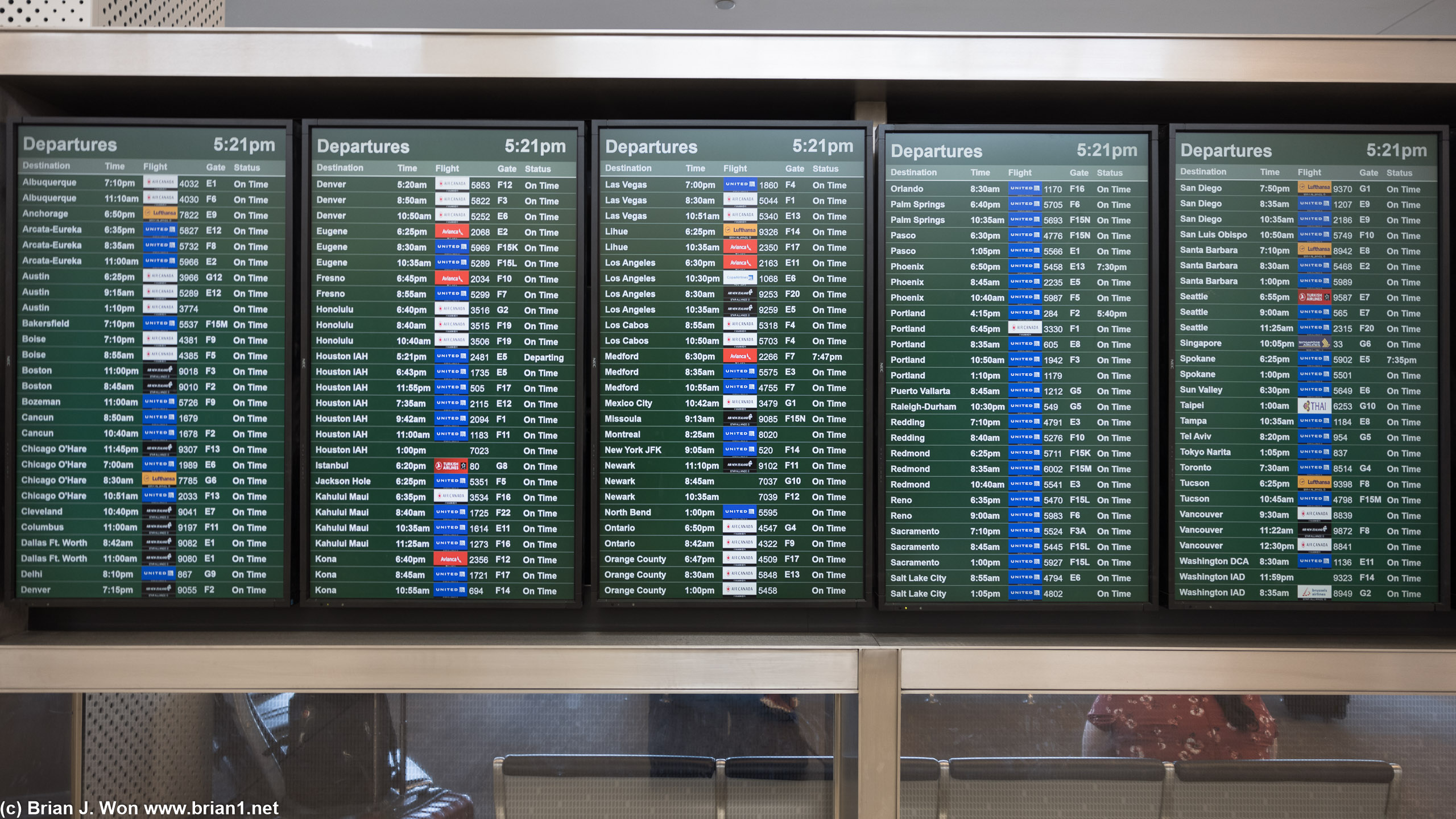 Boarding Area E flight board, also in Terminal 3, actually looks busy!