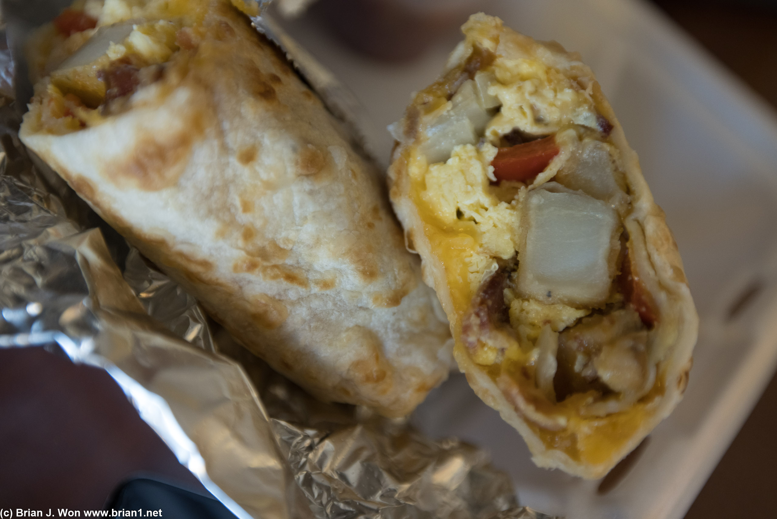 Breakfast burrito was decent but not worth the price.