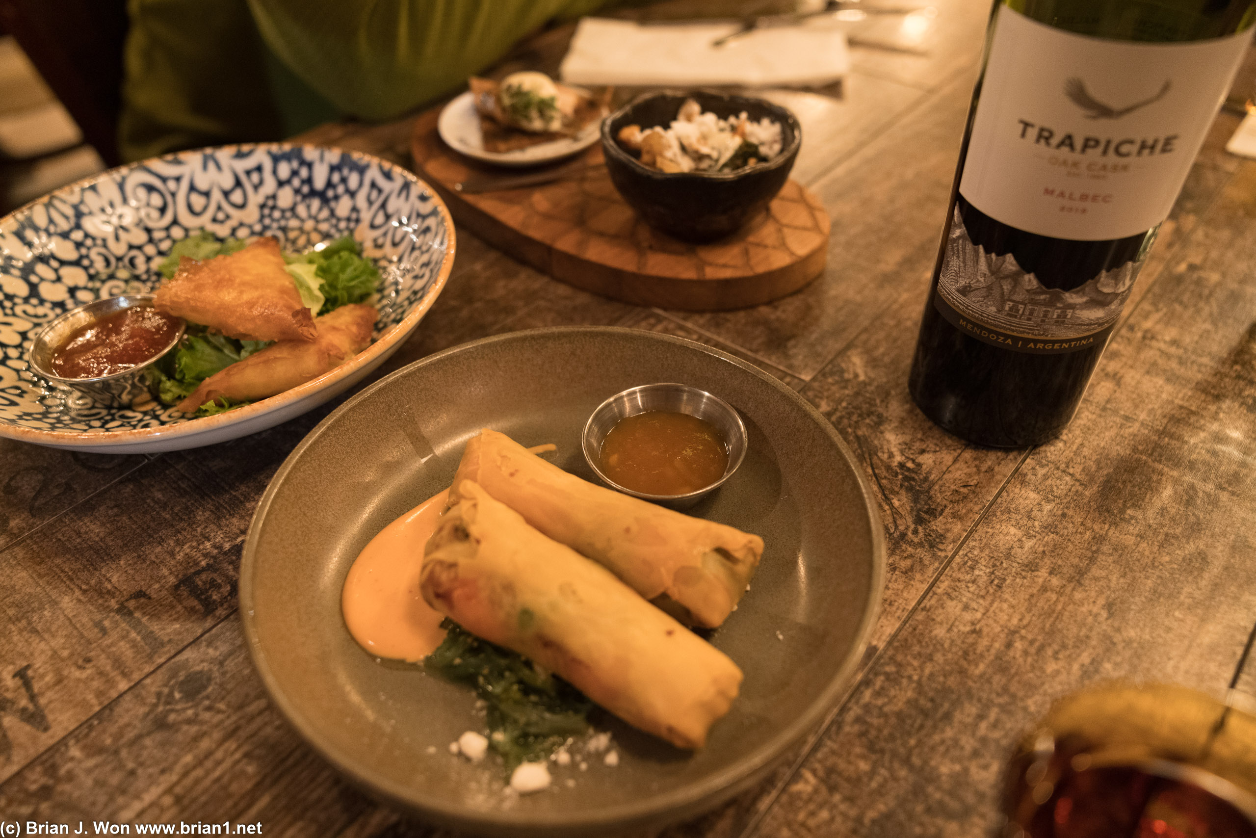 Veggie rolls and the cheese triangles were forgettable albeit well done. Wine was nice.