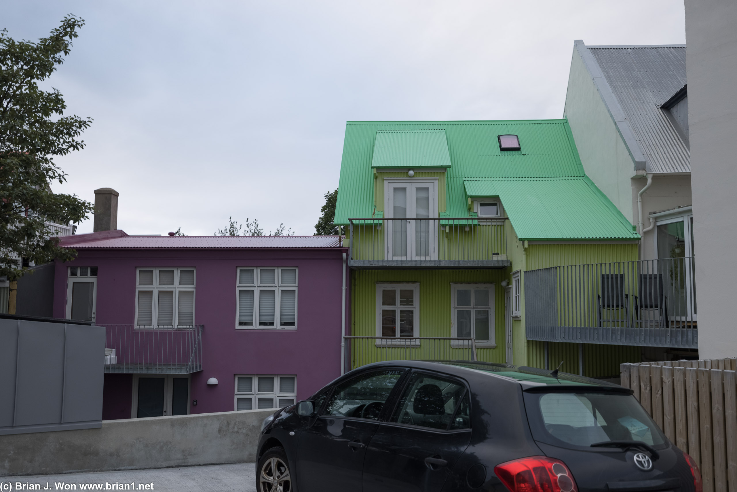 Colorful houses in the city center proper.