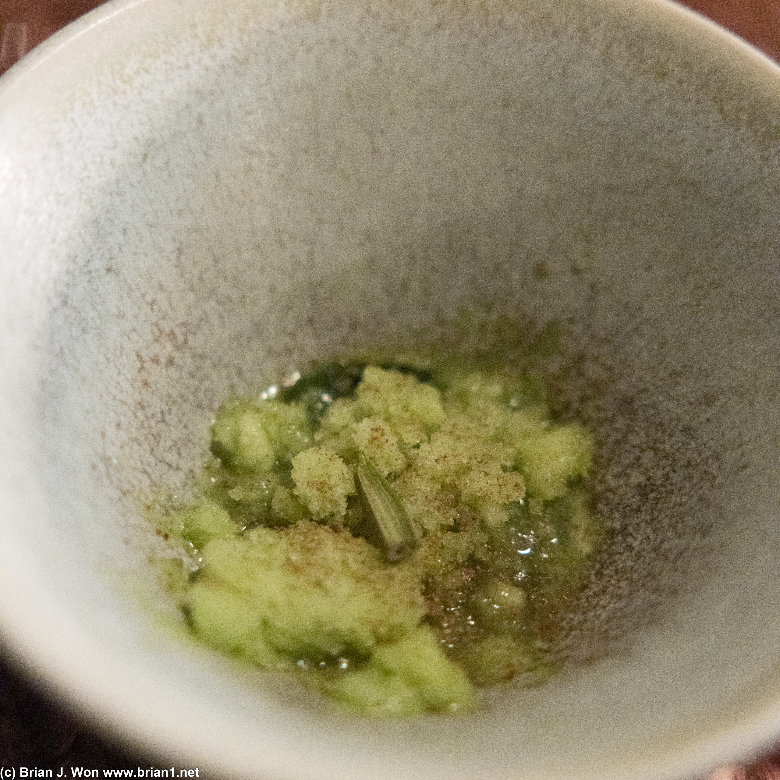 Cucumber, fermented tomato, and dill. Meant to refresh your palate?