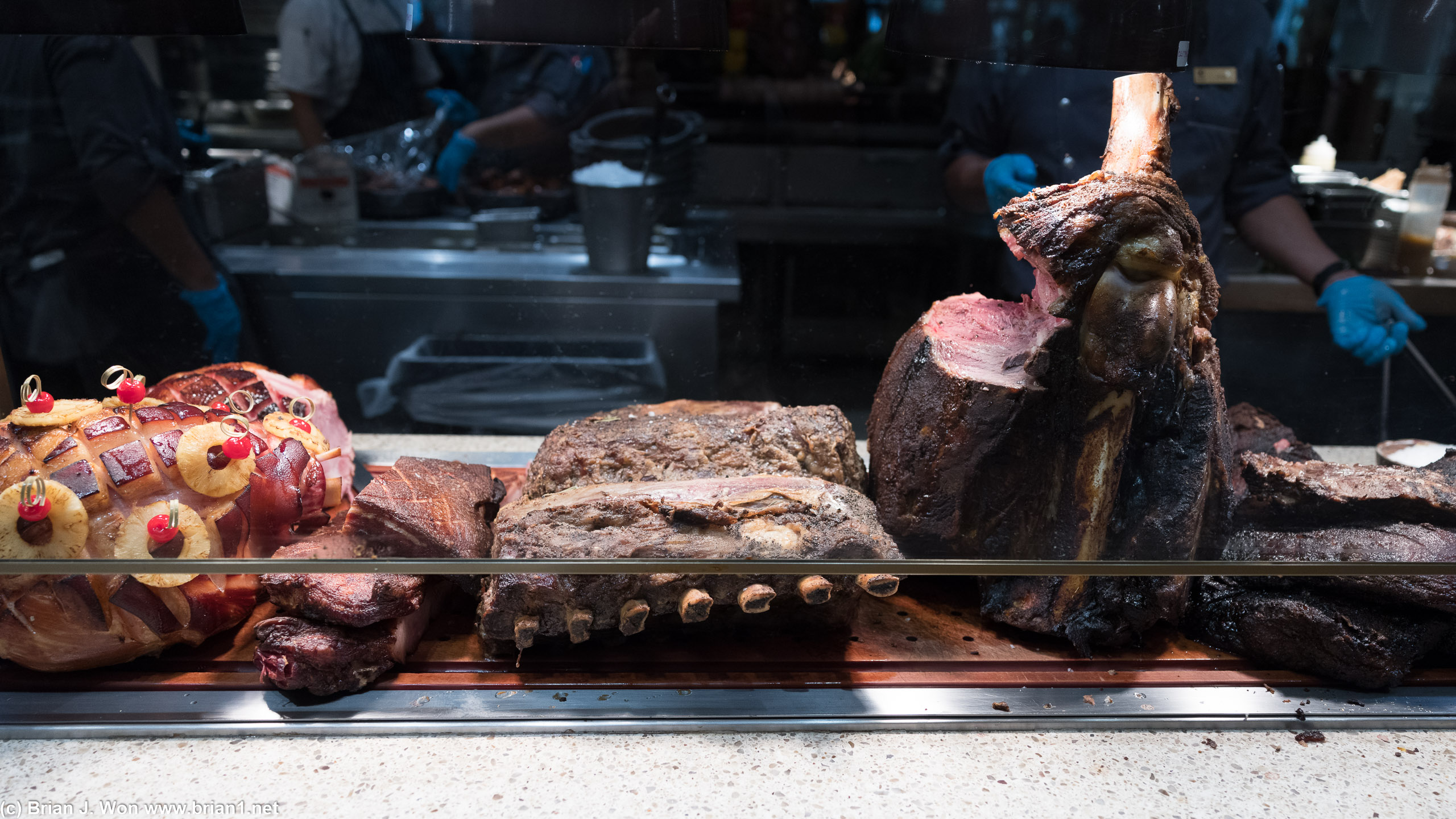 Carving station (1 of 2). Ham, pork belly, ribs, waygu roast beef....