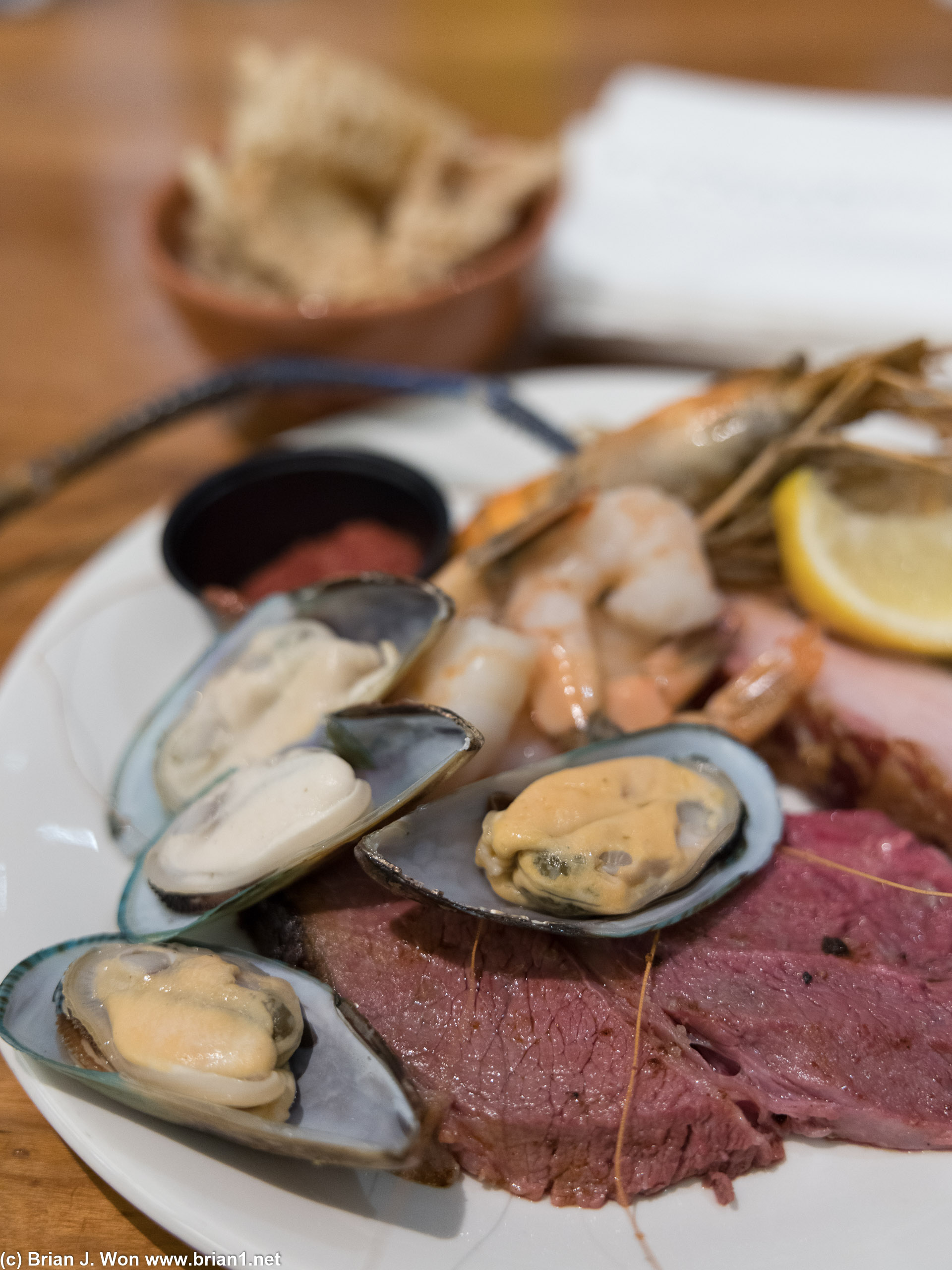 Green mussels, waygu roast beef, shrimp, pork belly, crawfish...