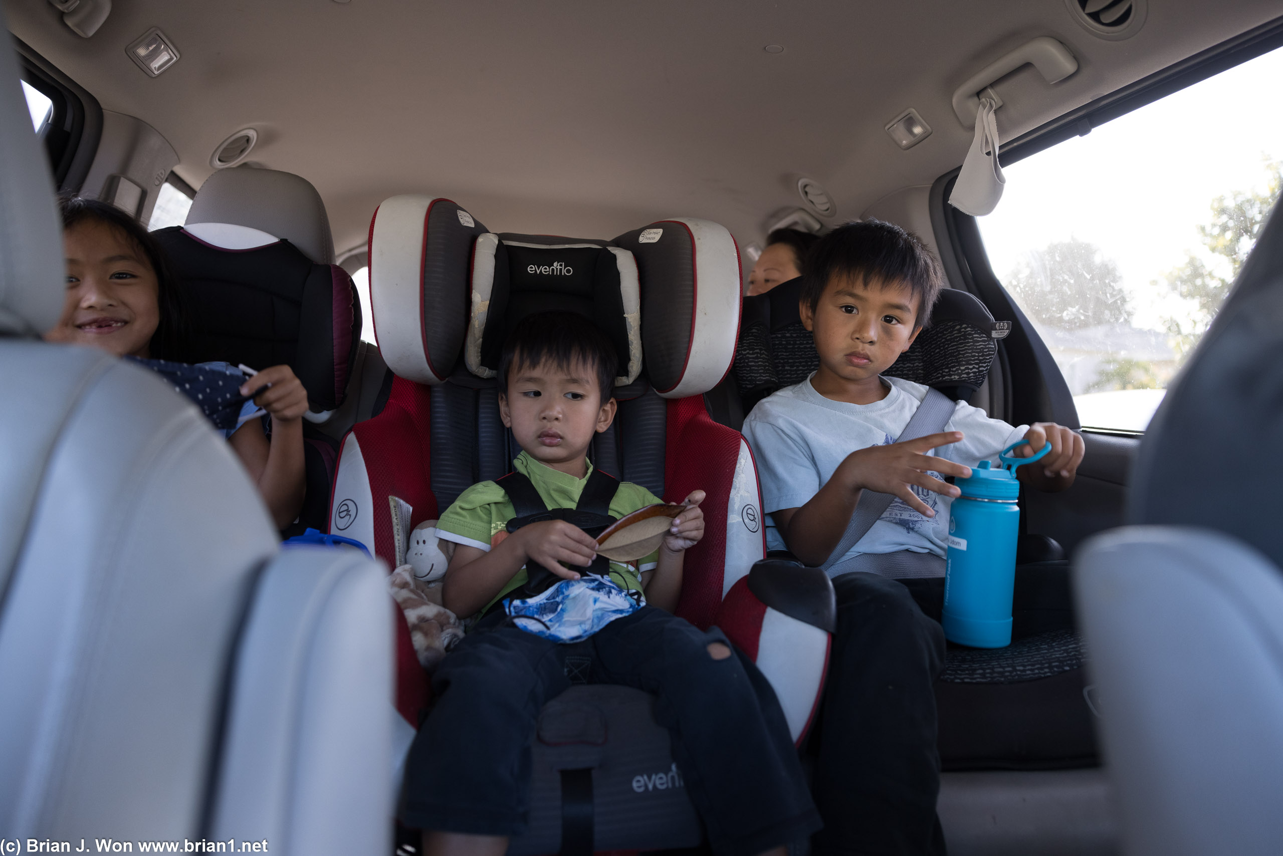 Kids in their car seats.