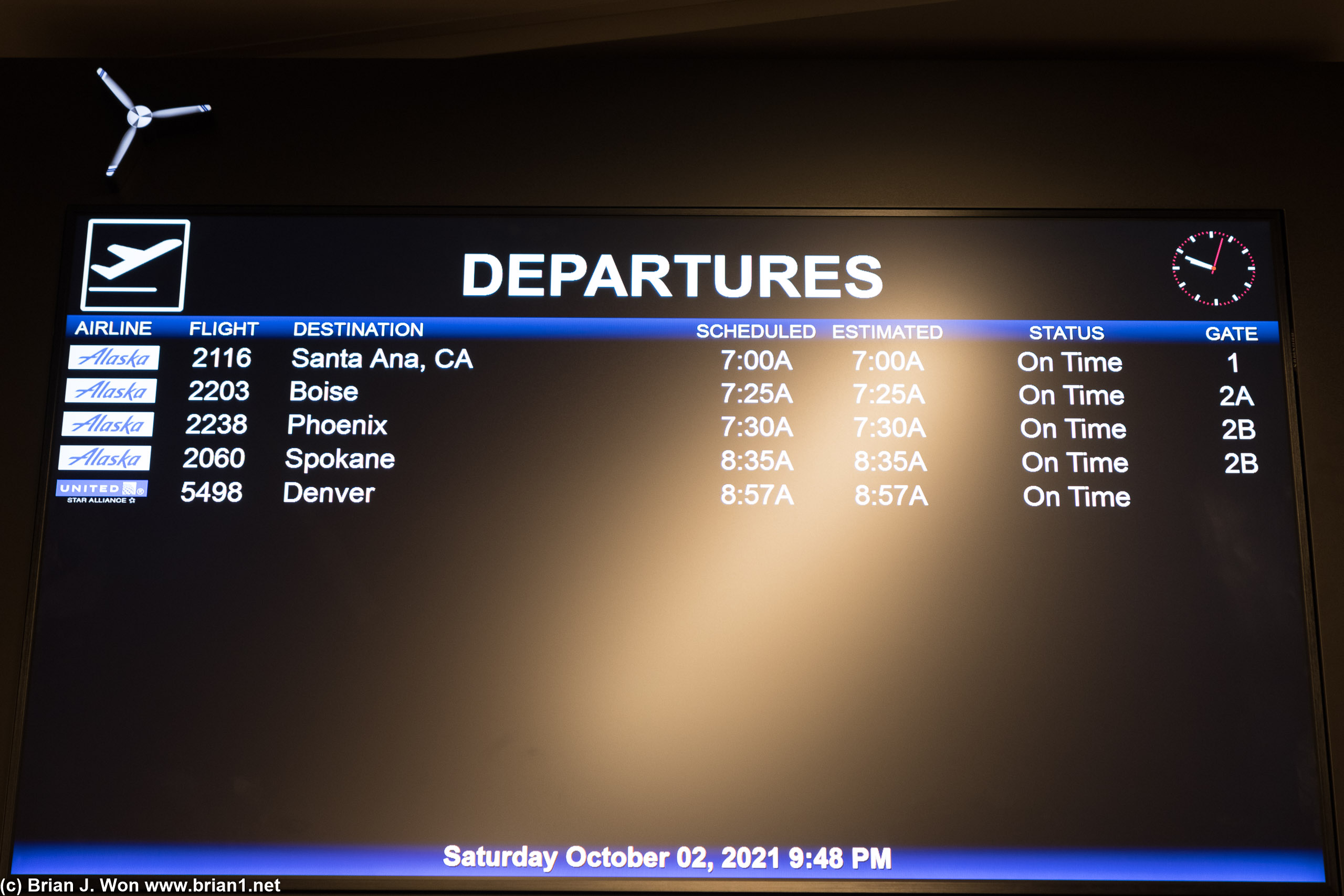 Tomorrow's departures. Not many. (unsure if it's all day or just the morning...)