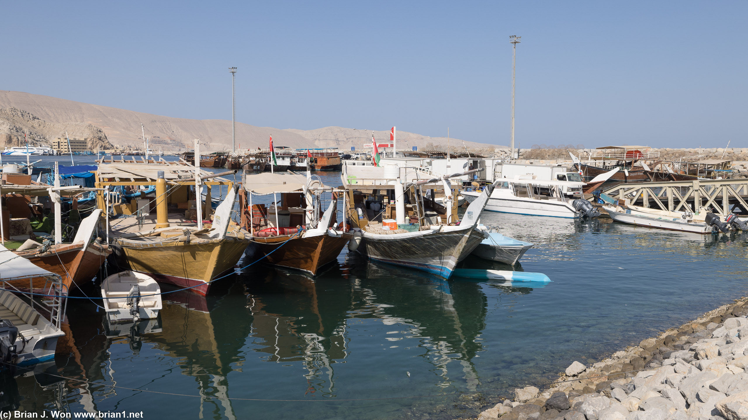Dhows lined up at the port of Khasab.