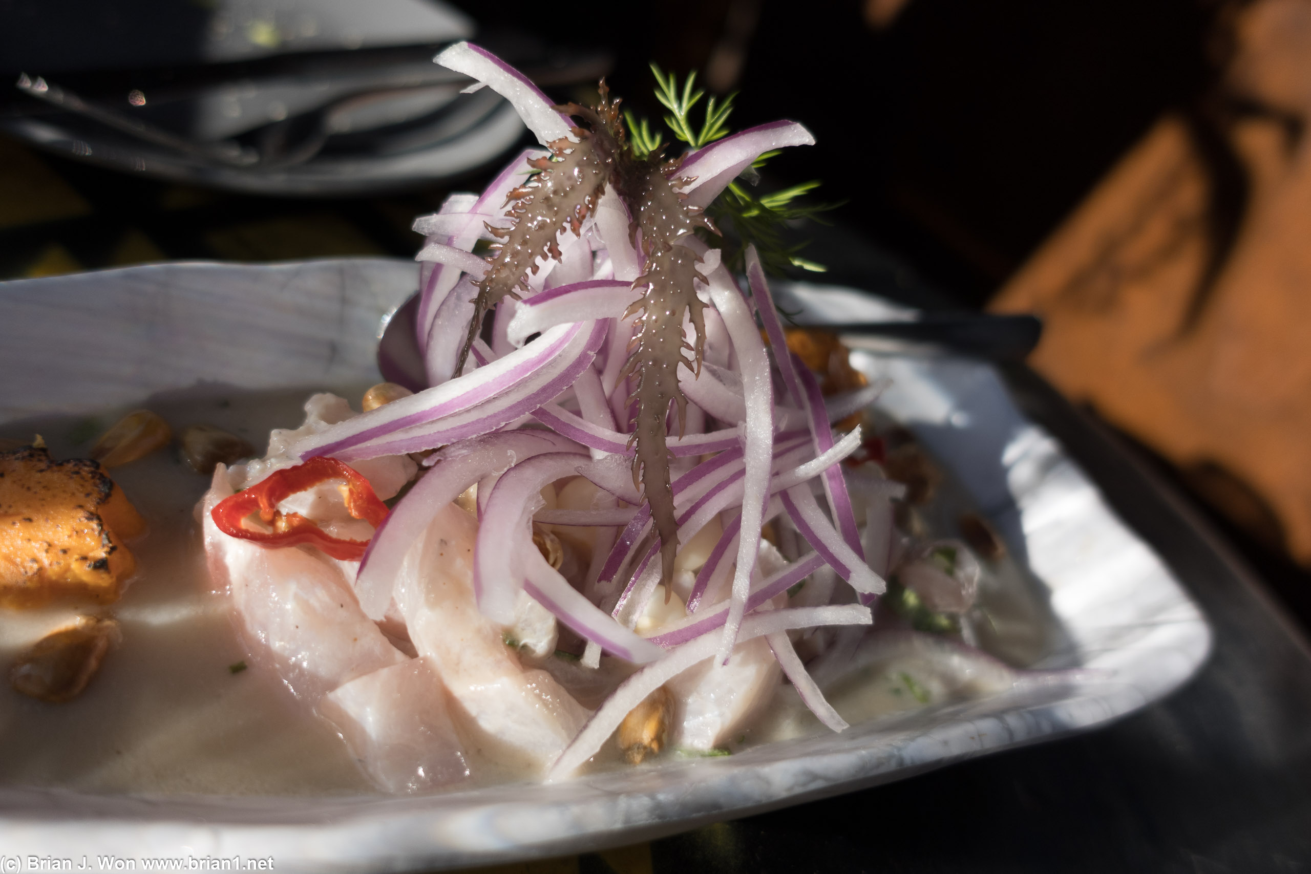 Fisherman's ceviche (amberjack) was very traditional in style. Excellent.