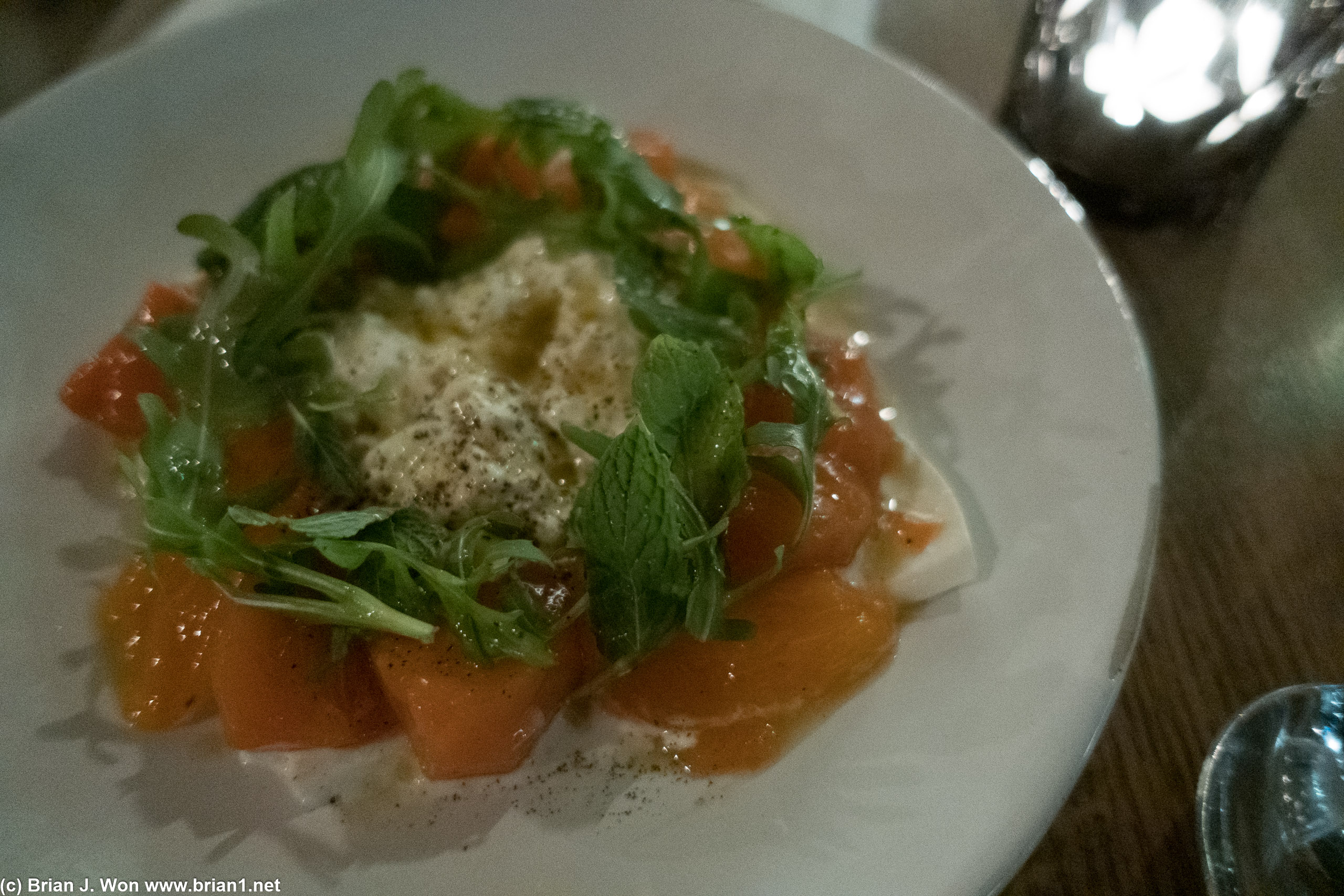 Buratta. Persimmon and mint. If anything it could have used a tad more persimmon and mint-- that was a lot of cheese!