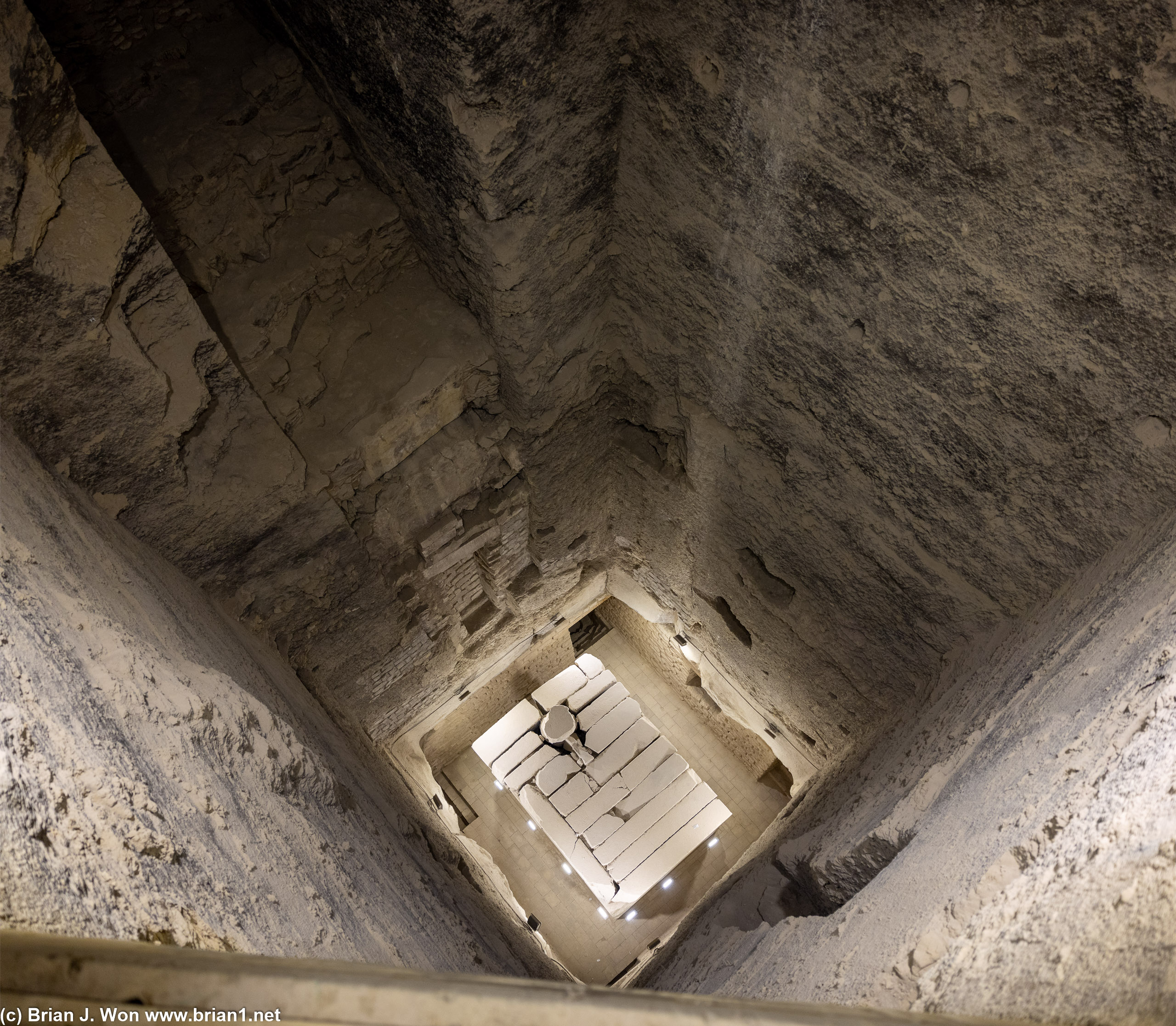 Looking down at the burial chamber.