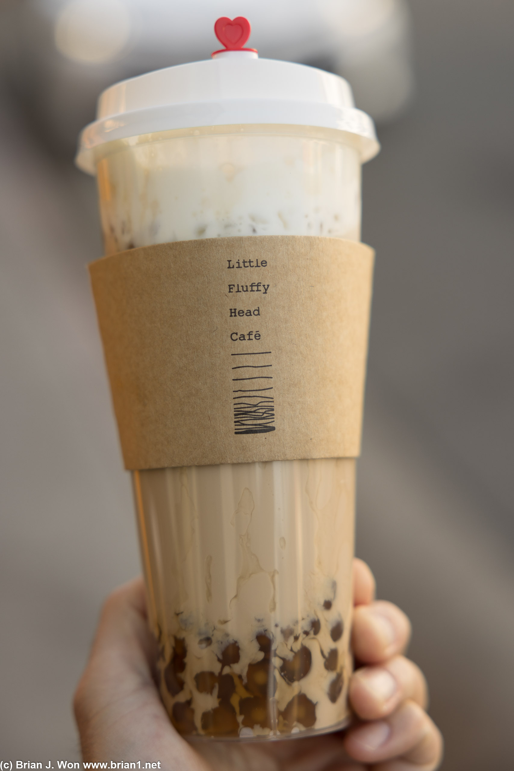 Oolong milk tea with white pearls. Just okay, especially considering the premium price.