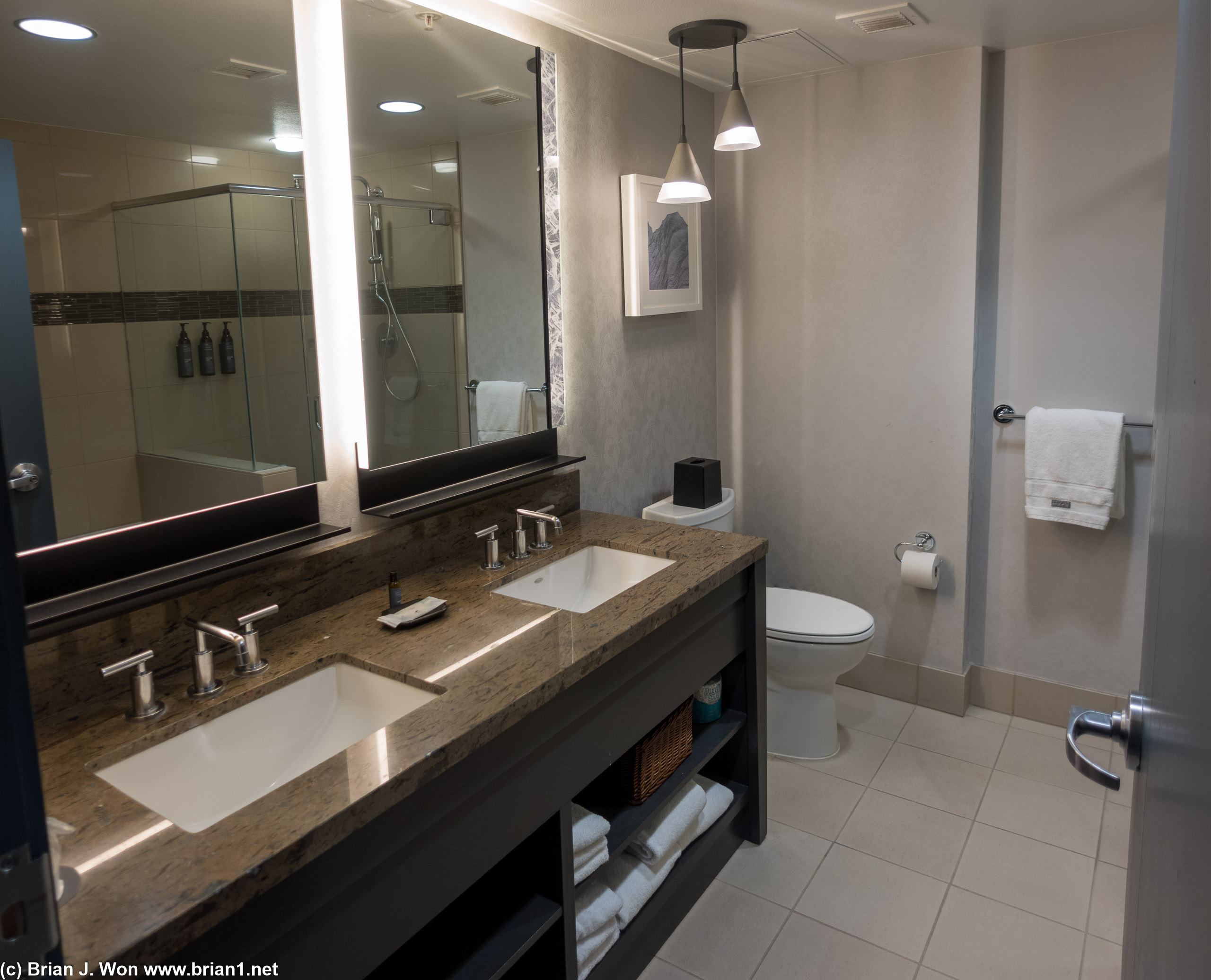 Bathroom in one of two 2-bedroom penthouse suites at the Westin Monache.