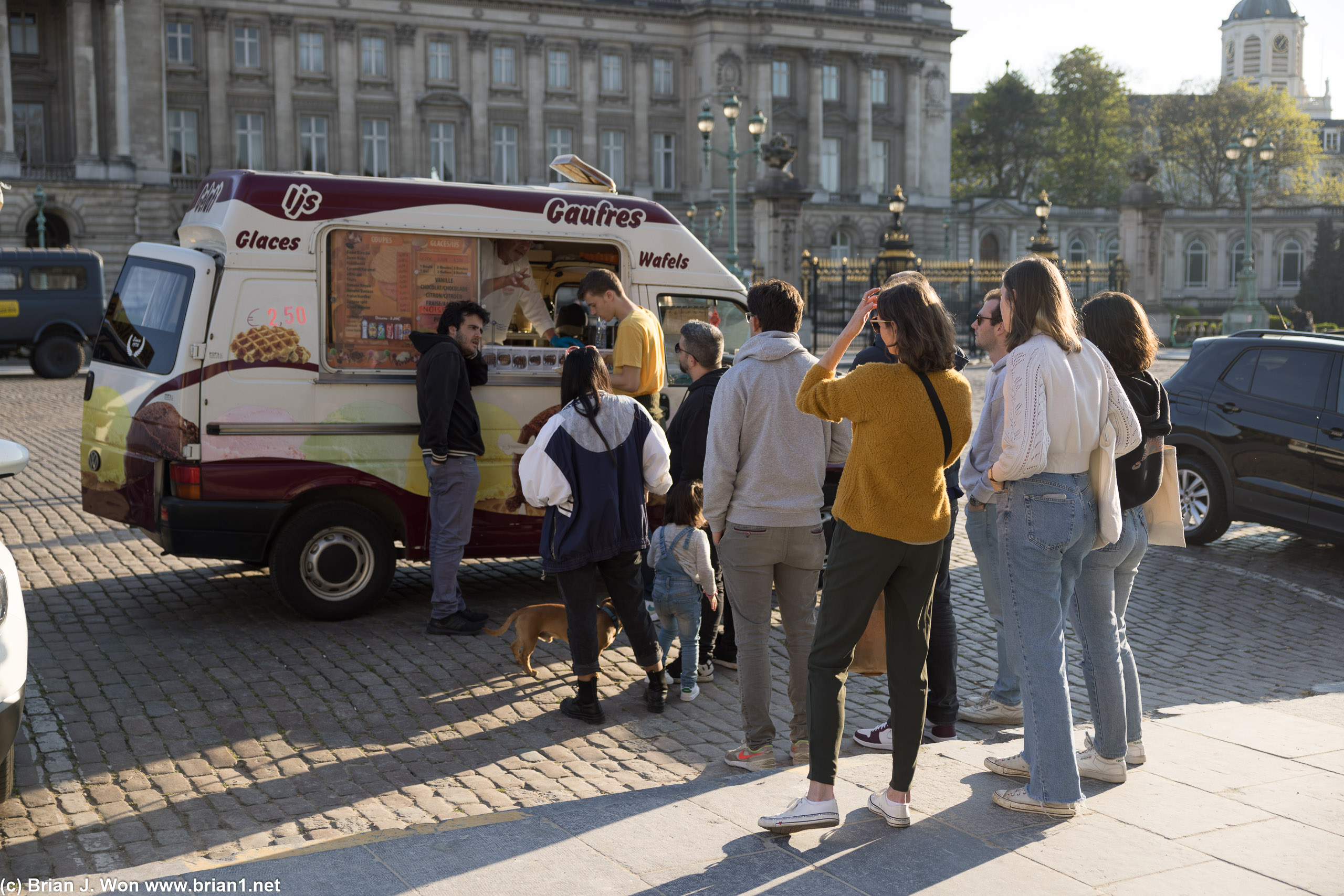 Popular waffle truck parked in front of the royal palace.