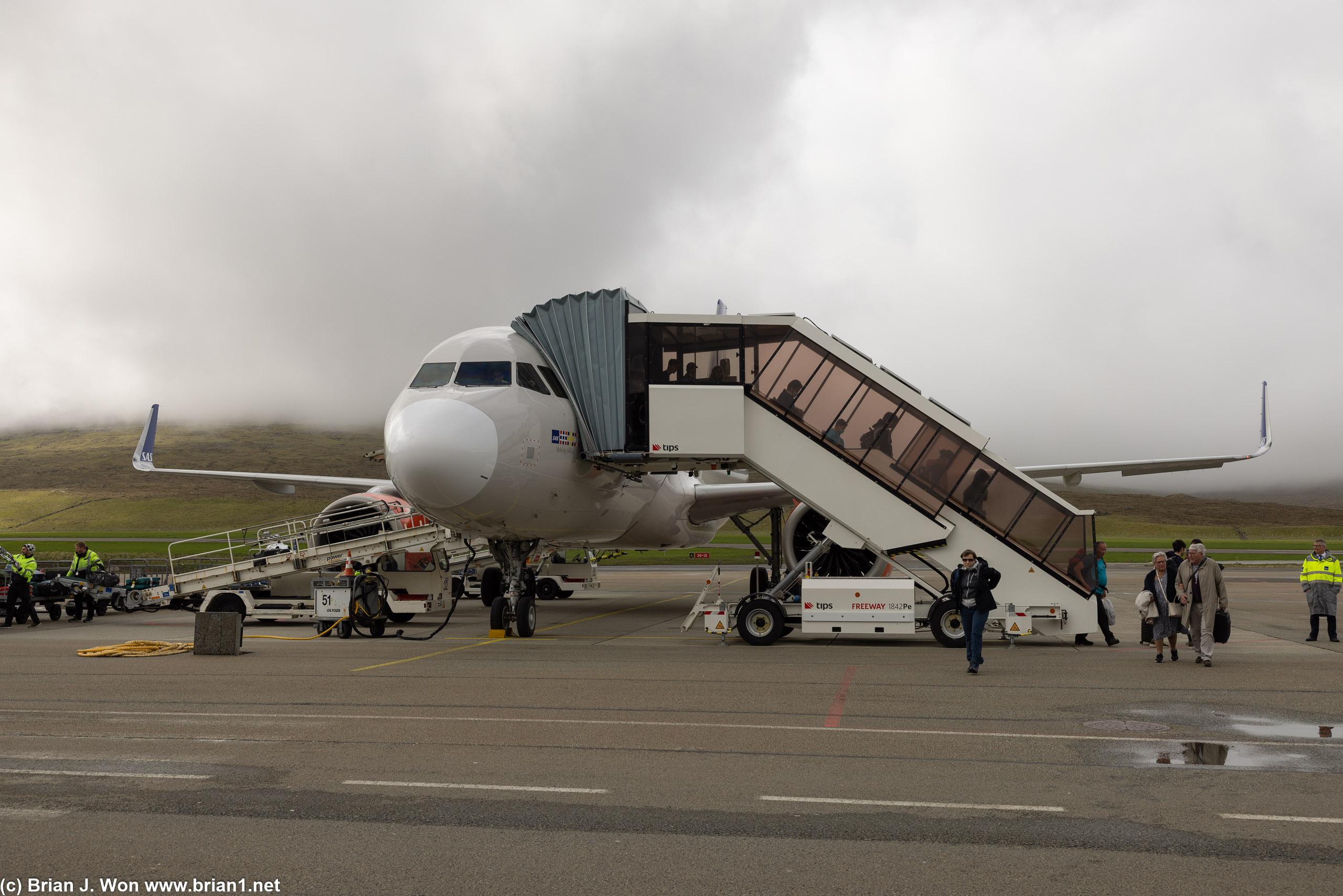 Arrival at Vagar Airport, Faroe Islands.