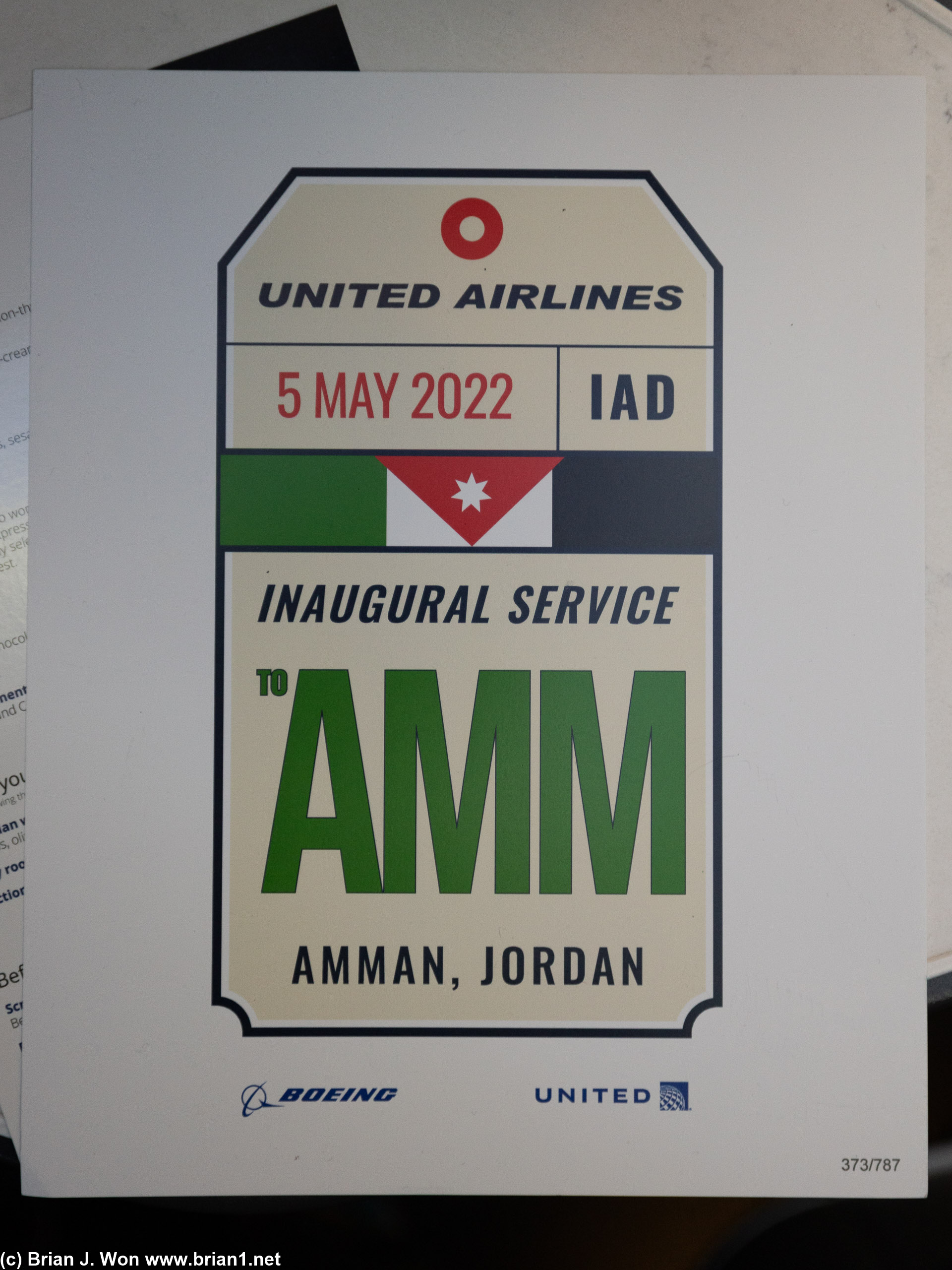 Inaugural service to Amman, Jordan.