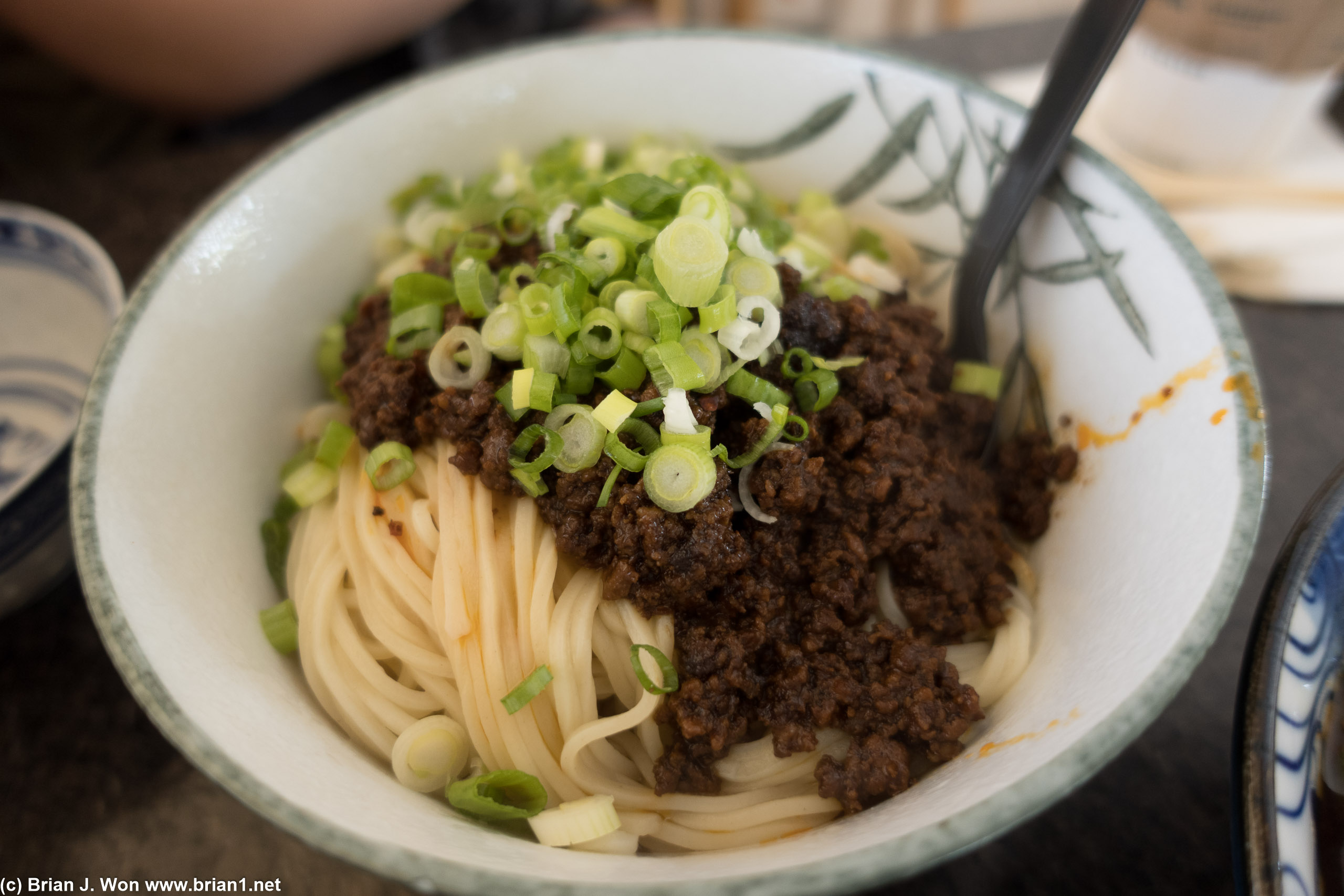 Minced meat dry noodles. Also delish.