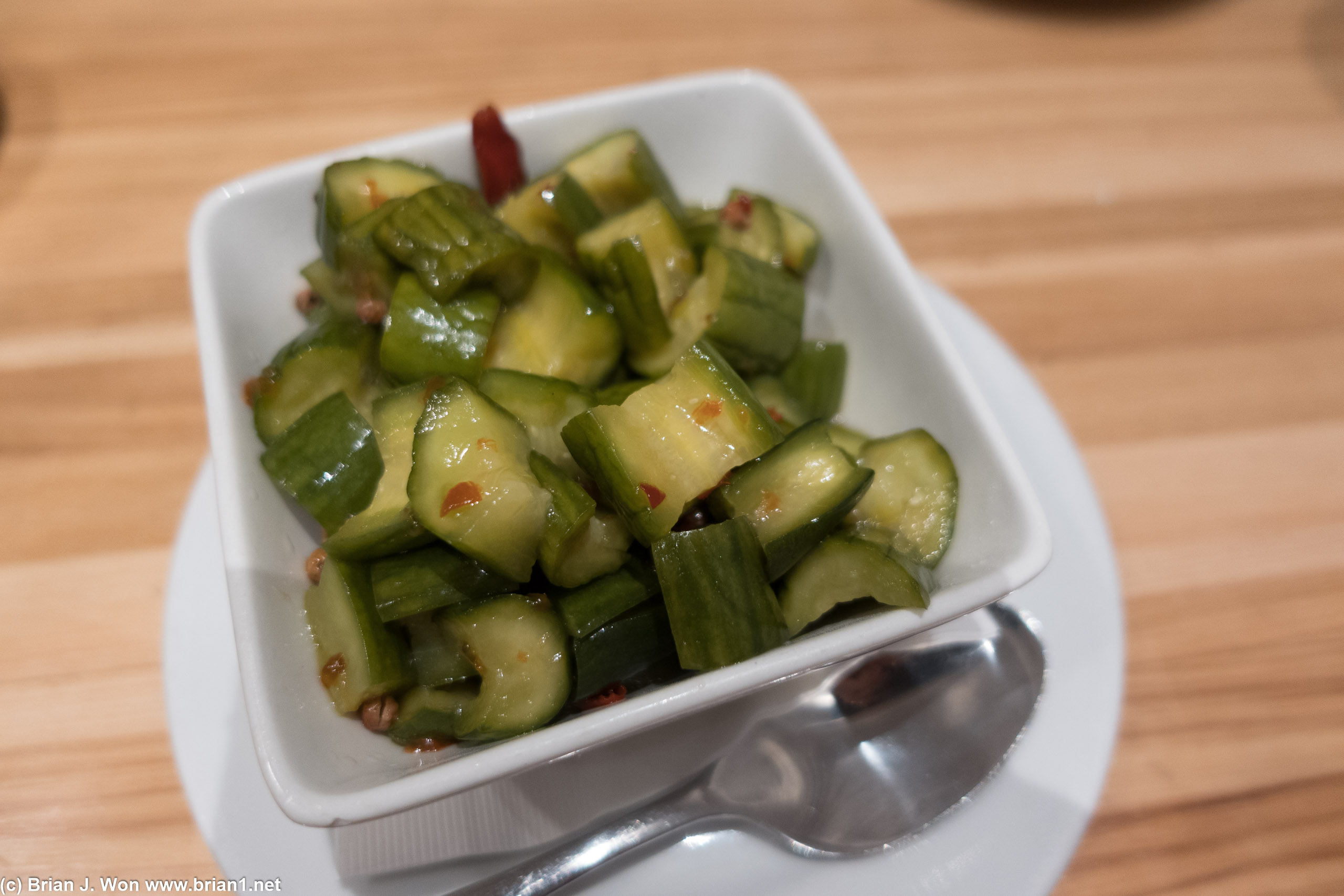 Pickled spicy cucumber is okay.