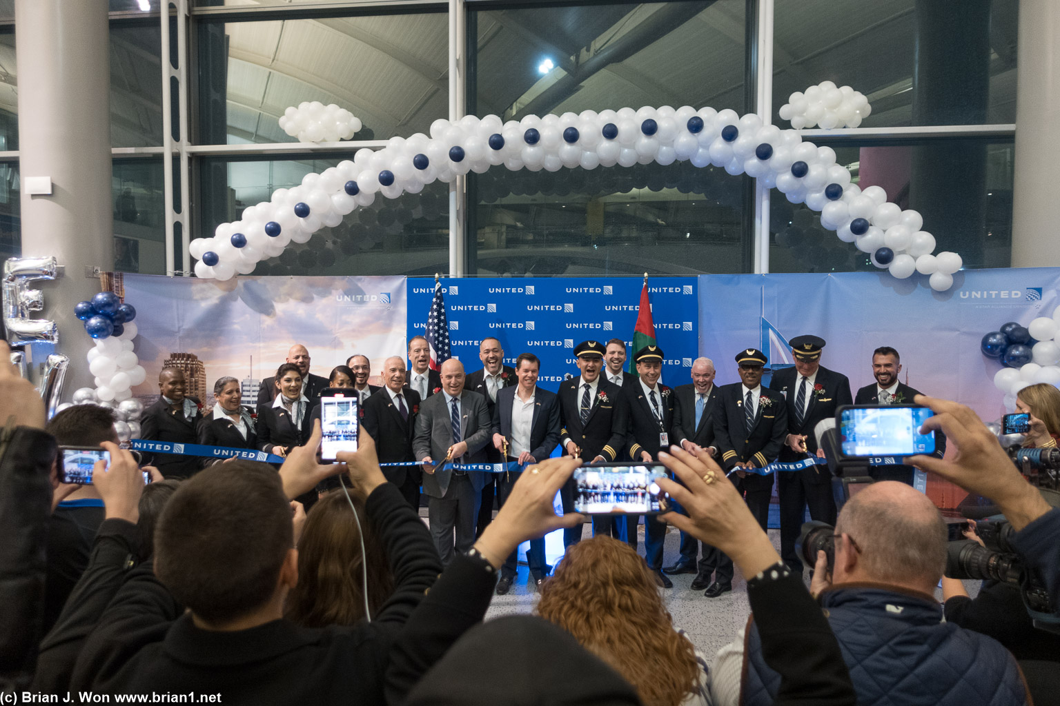 RIbbon cutting for the inaugual EWR-DXB, including Chief Commercial Officer Andrew Nocella and Senior VP Patrick Quayle.