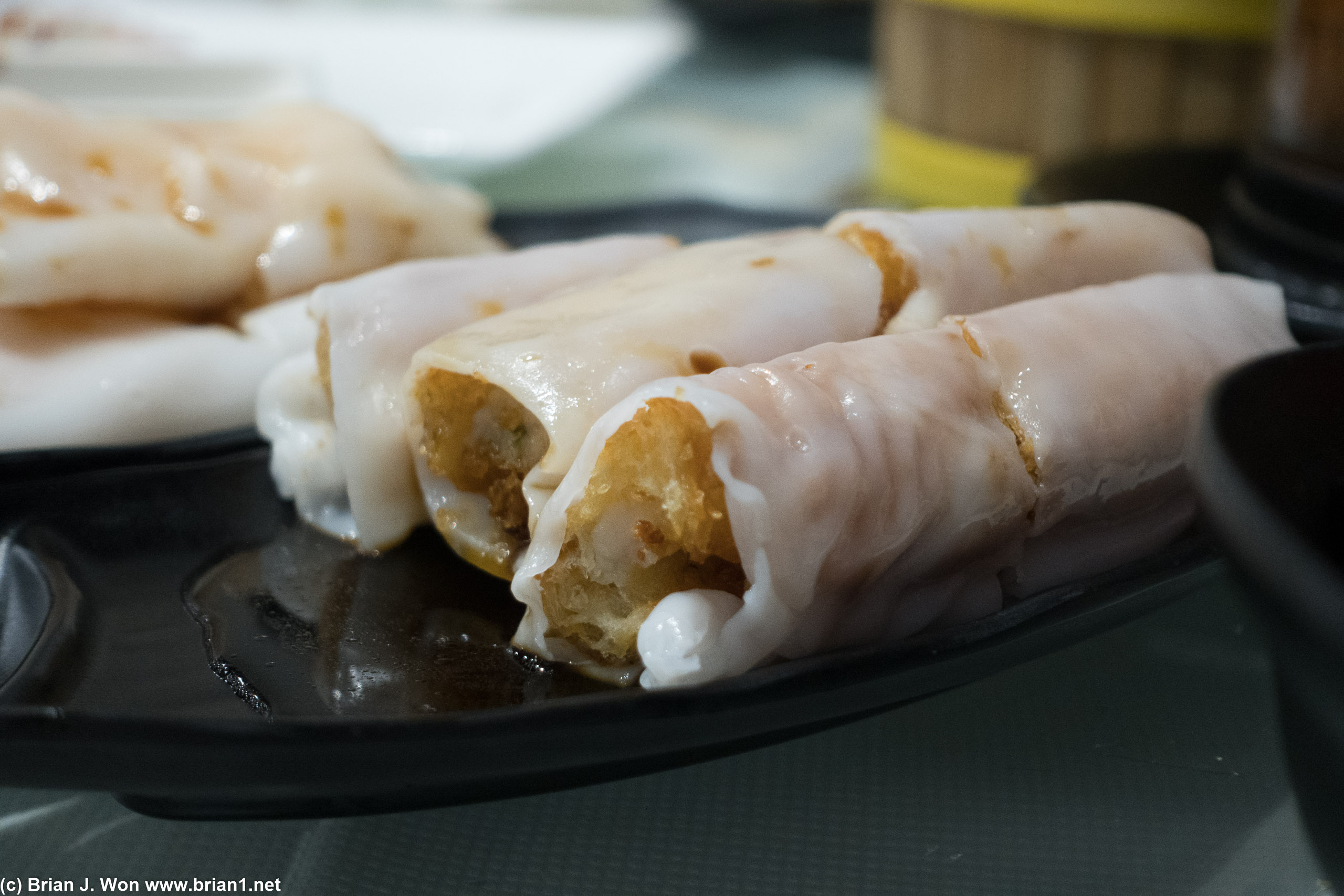 Deep fried shrimp/yeow teow stuffed cheung fun. Some like it. I am not a fan.