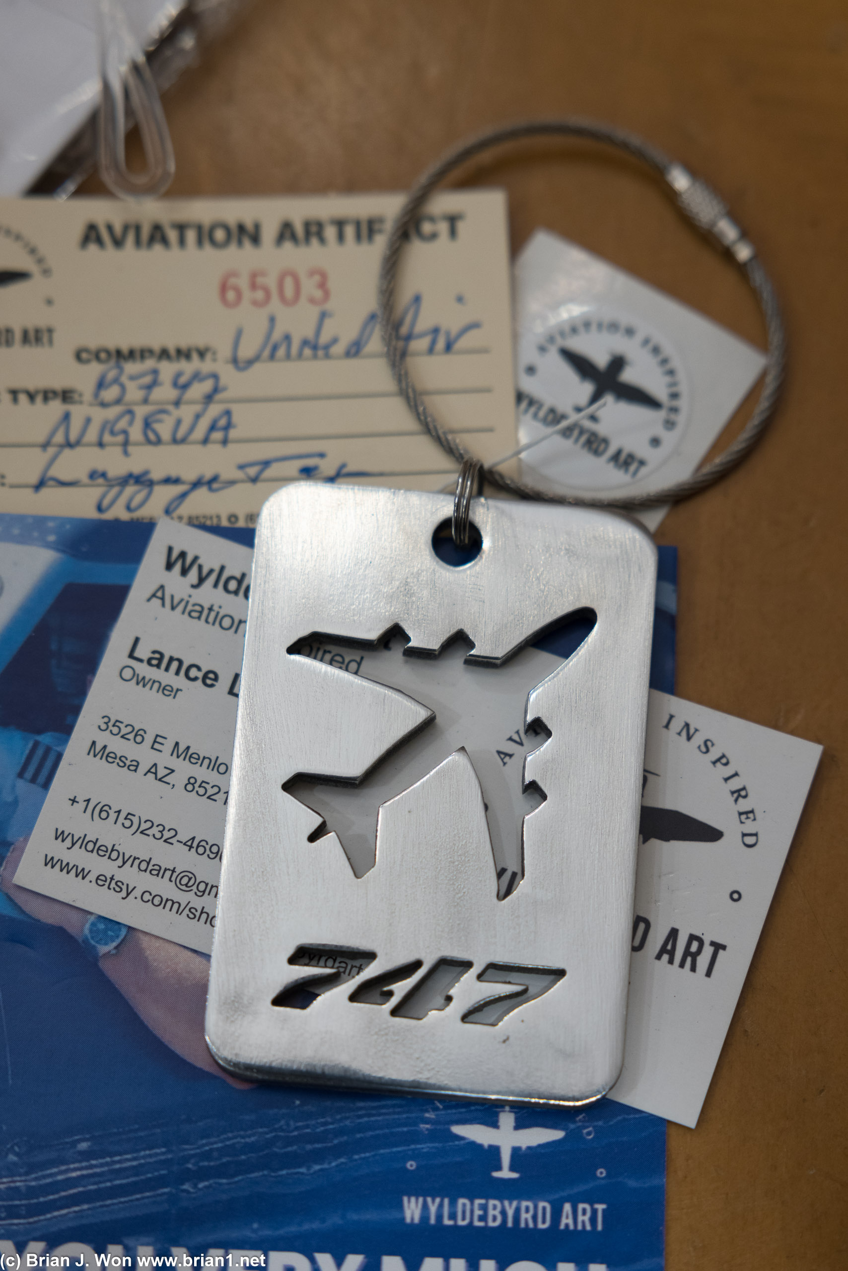 United Airlines retired 747-400, N1988UA plane tag by Wyldbyrd Art.