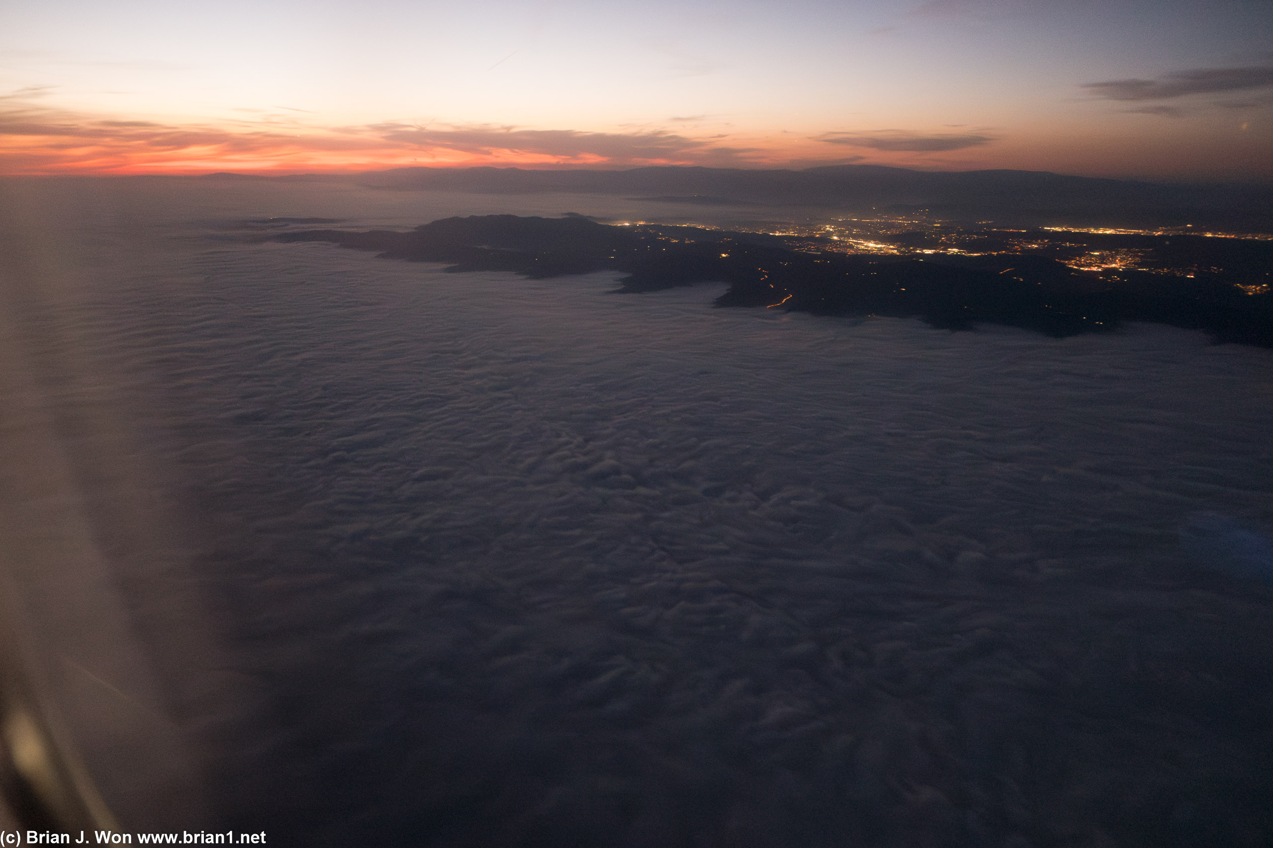 Foggy sunset off Los Angeles.