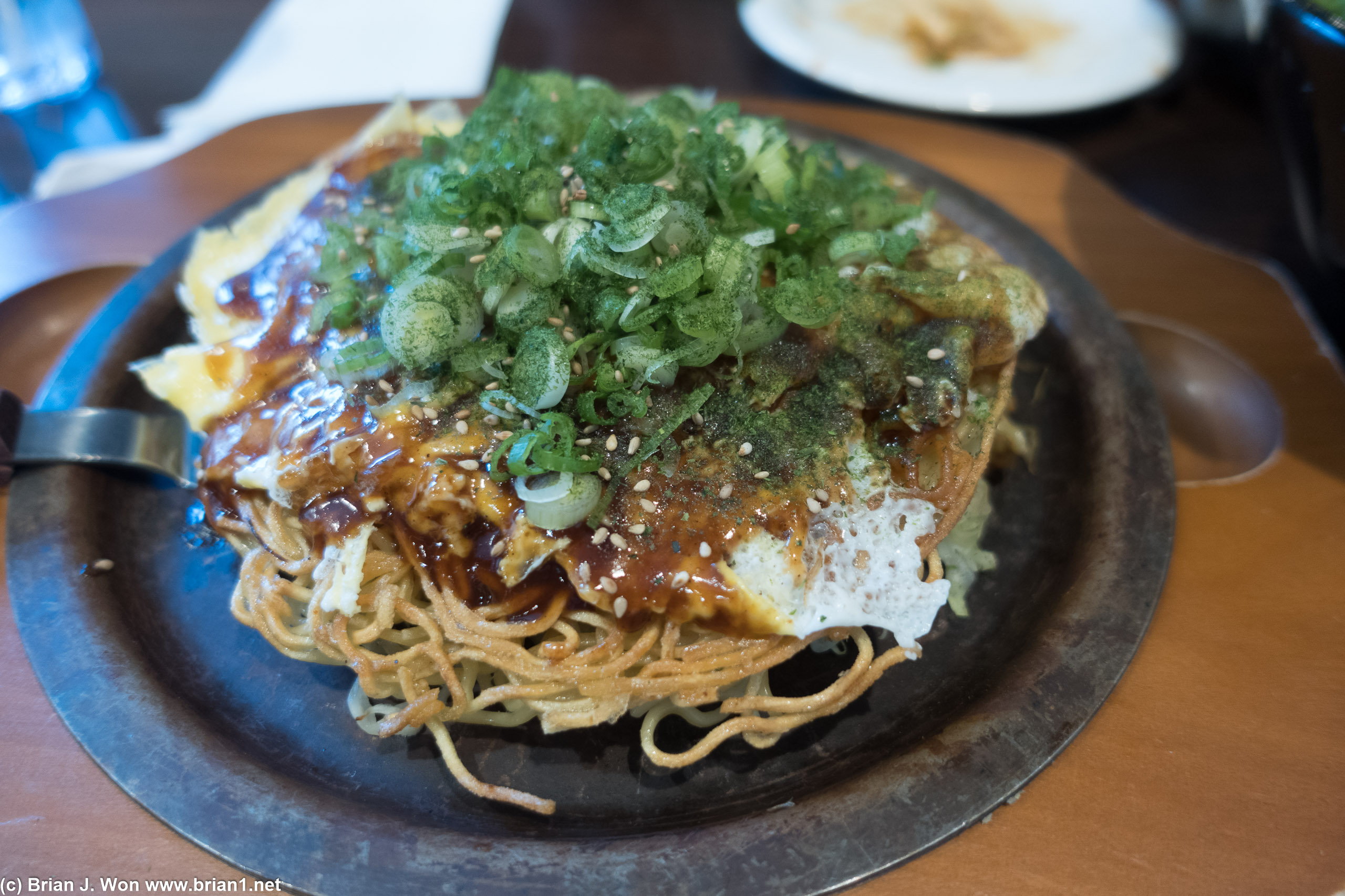 Okonomiyaki. Crispy noodle style.