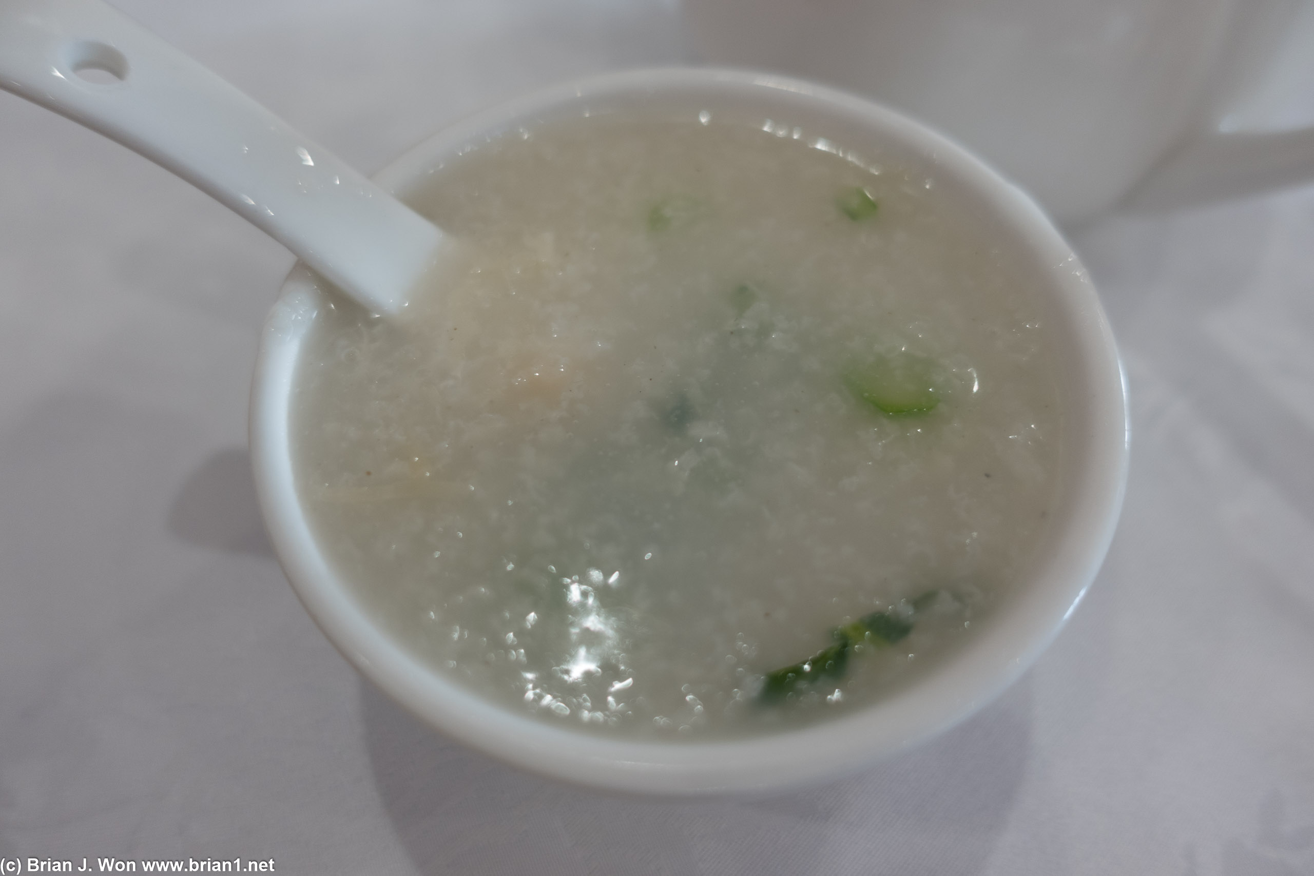 Scallop jook tasted off til you added white pepper-- with white pepper it was acceptable.