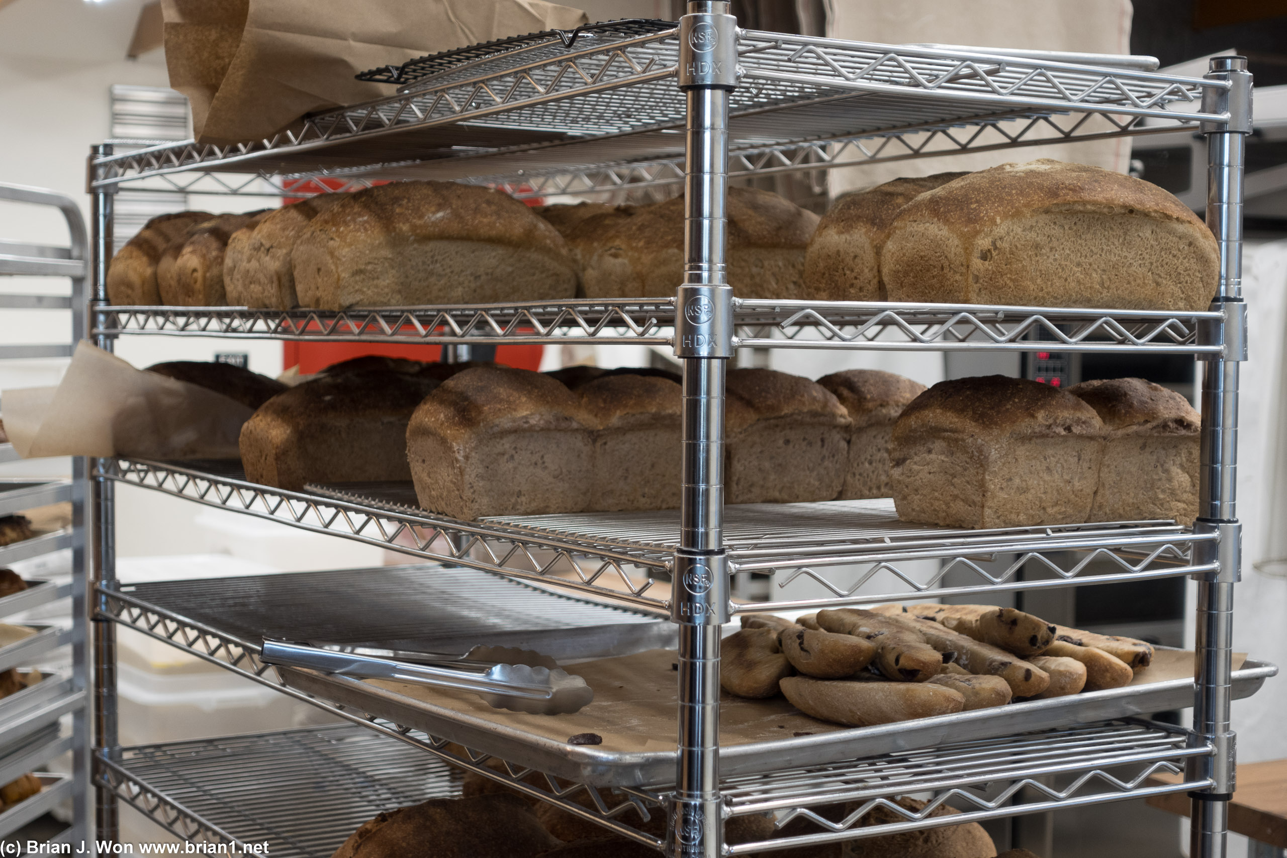 Racks of bread at Moonbelly.