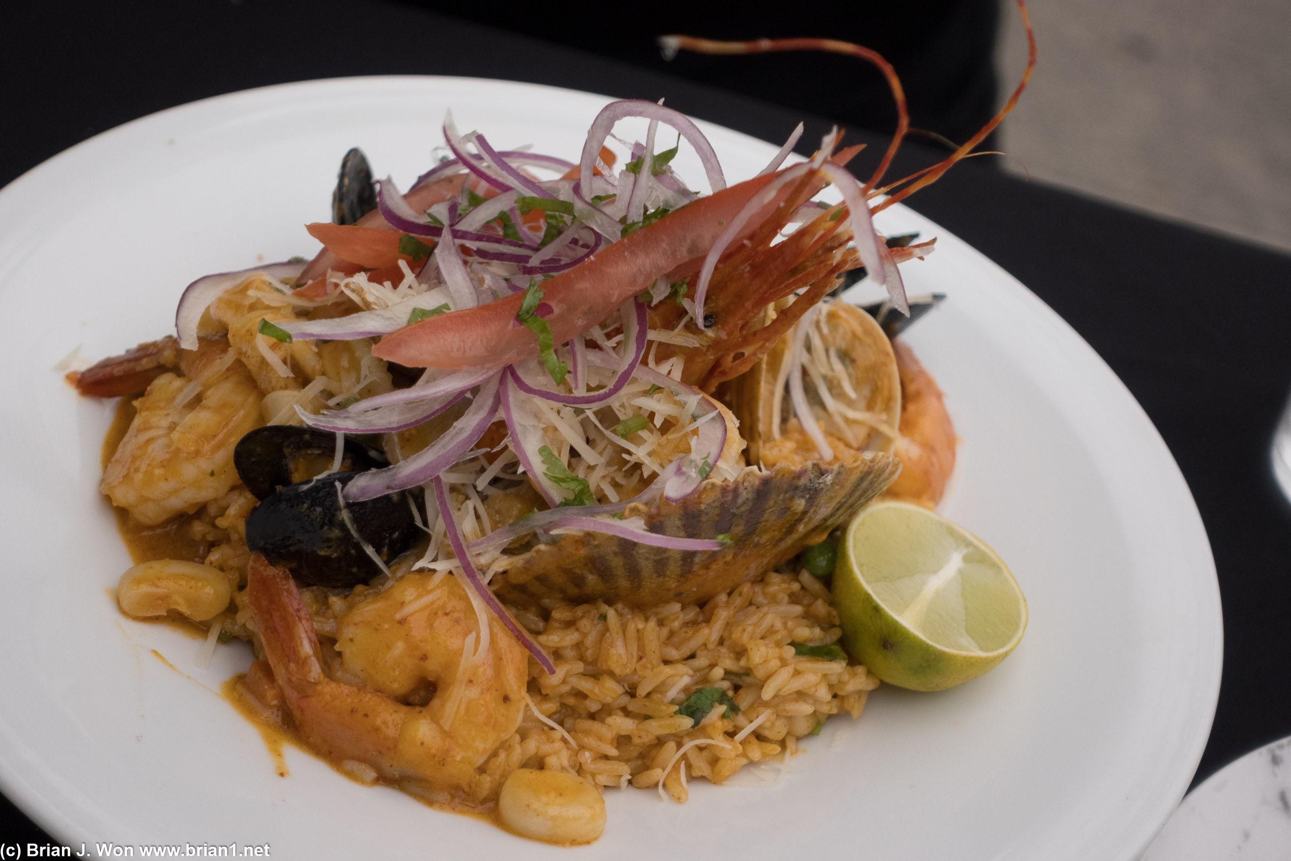 Arroz con mariscos was mushy. Overall entrees here were a miss.