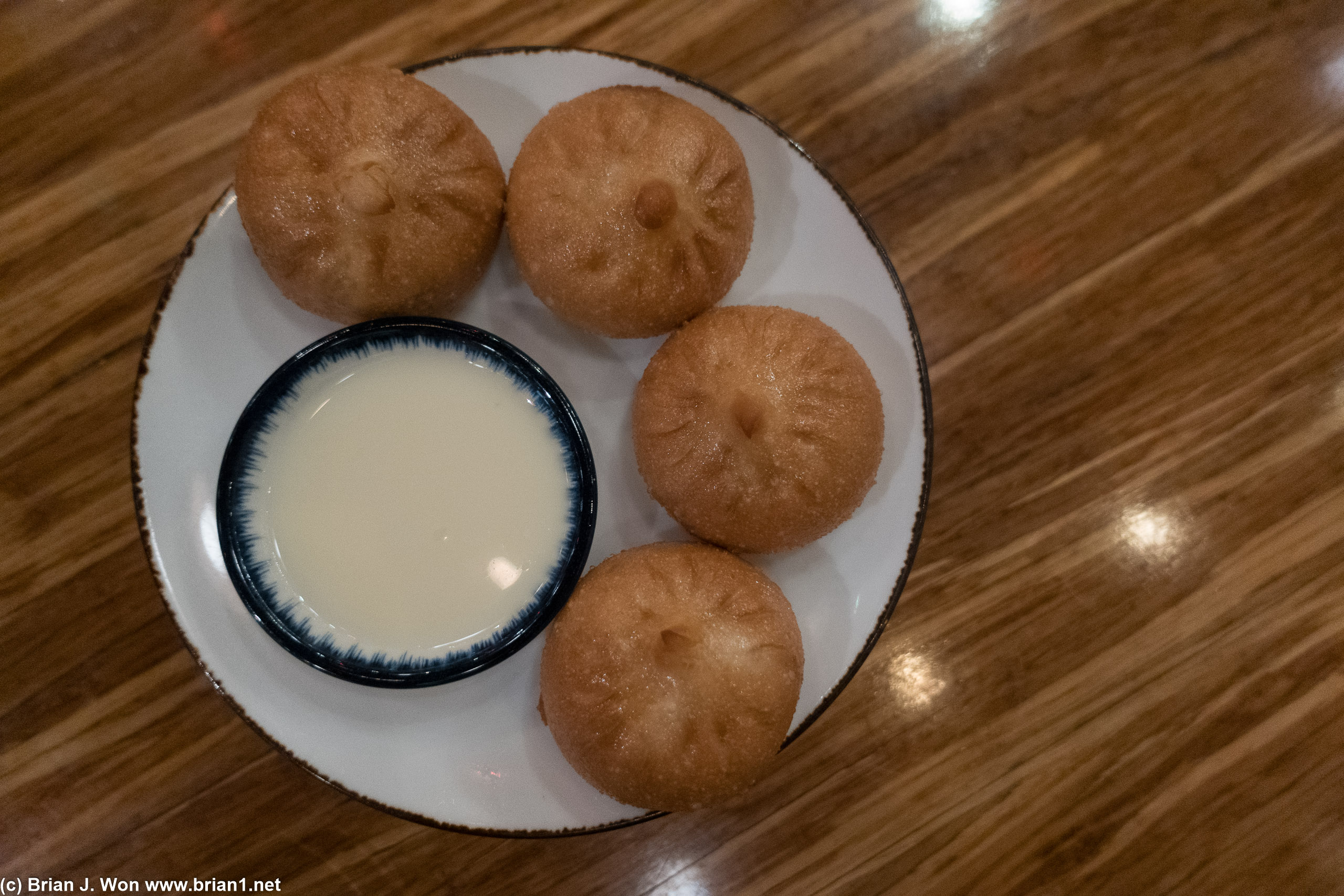 Golden pigs: char shu bao with condensed milk to dip.
