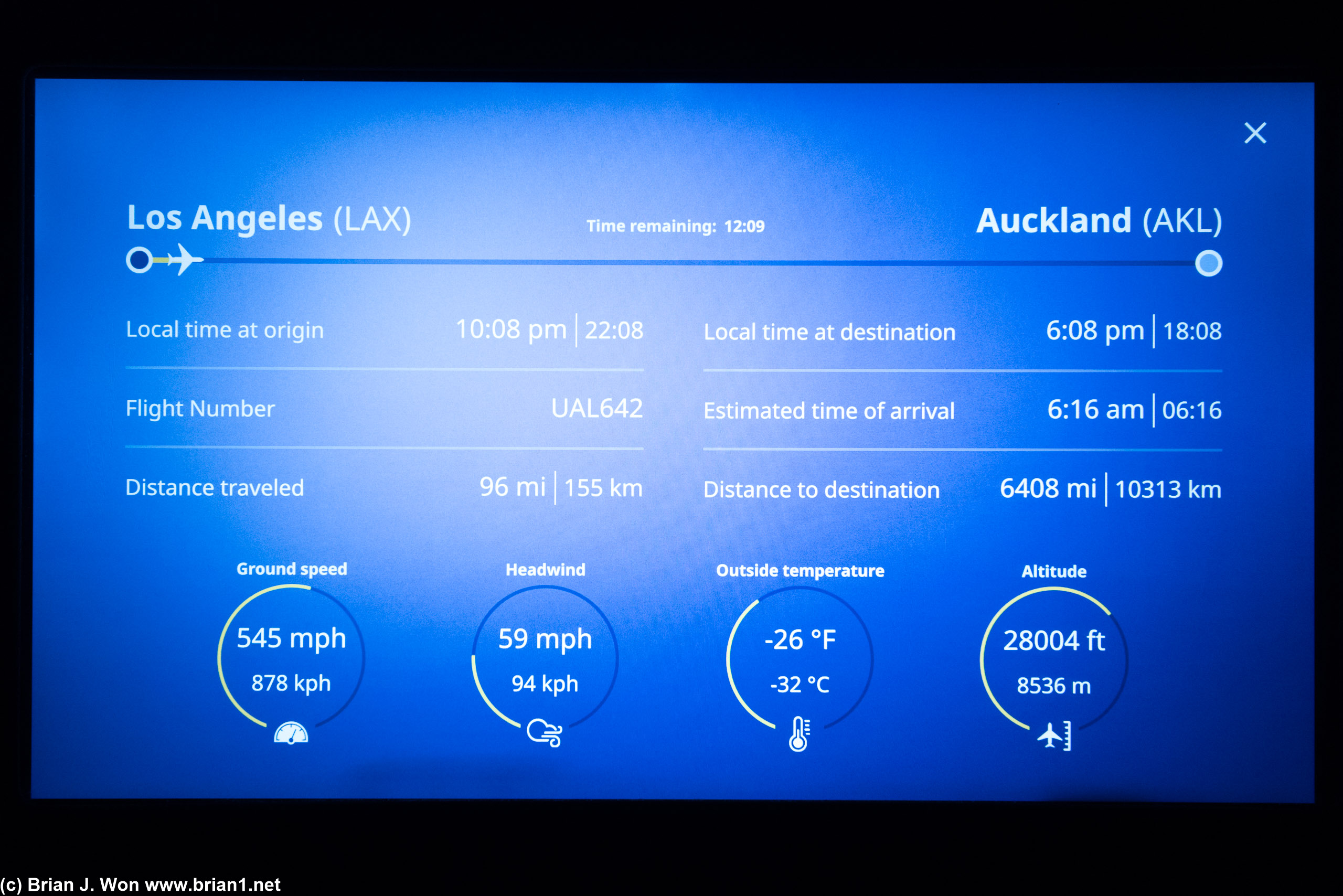 United's inaugural flight from LAX to Auckland, UA 642, is now in the air.