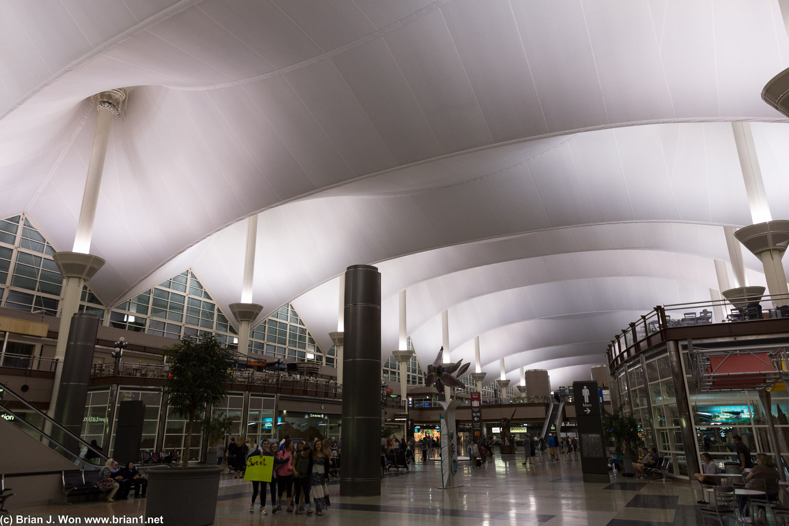Denver International Airport arrivals hall.