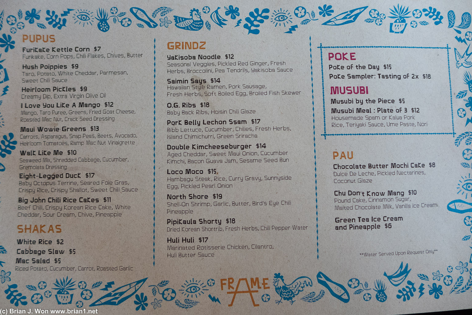 The new all-Hawaiian menu at A-Frame.