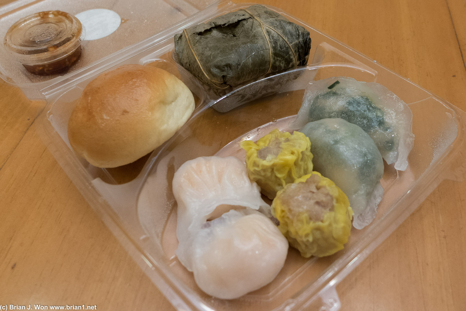Har gow, shu mai, gow choy gow, and lo mai gai were edible. Char shu bao was gross.