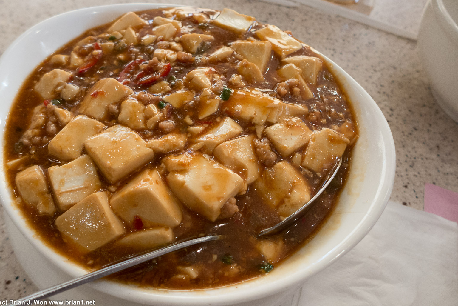 Mapo tofu. Just okay. Should've ordered it extra spicy.