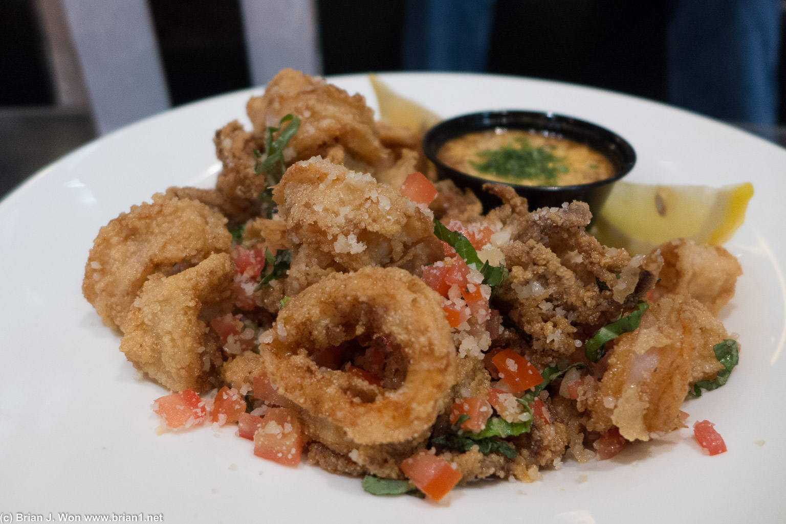 Fried calamari. A lot of... tomatoes and stuff.