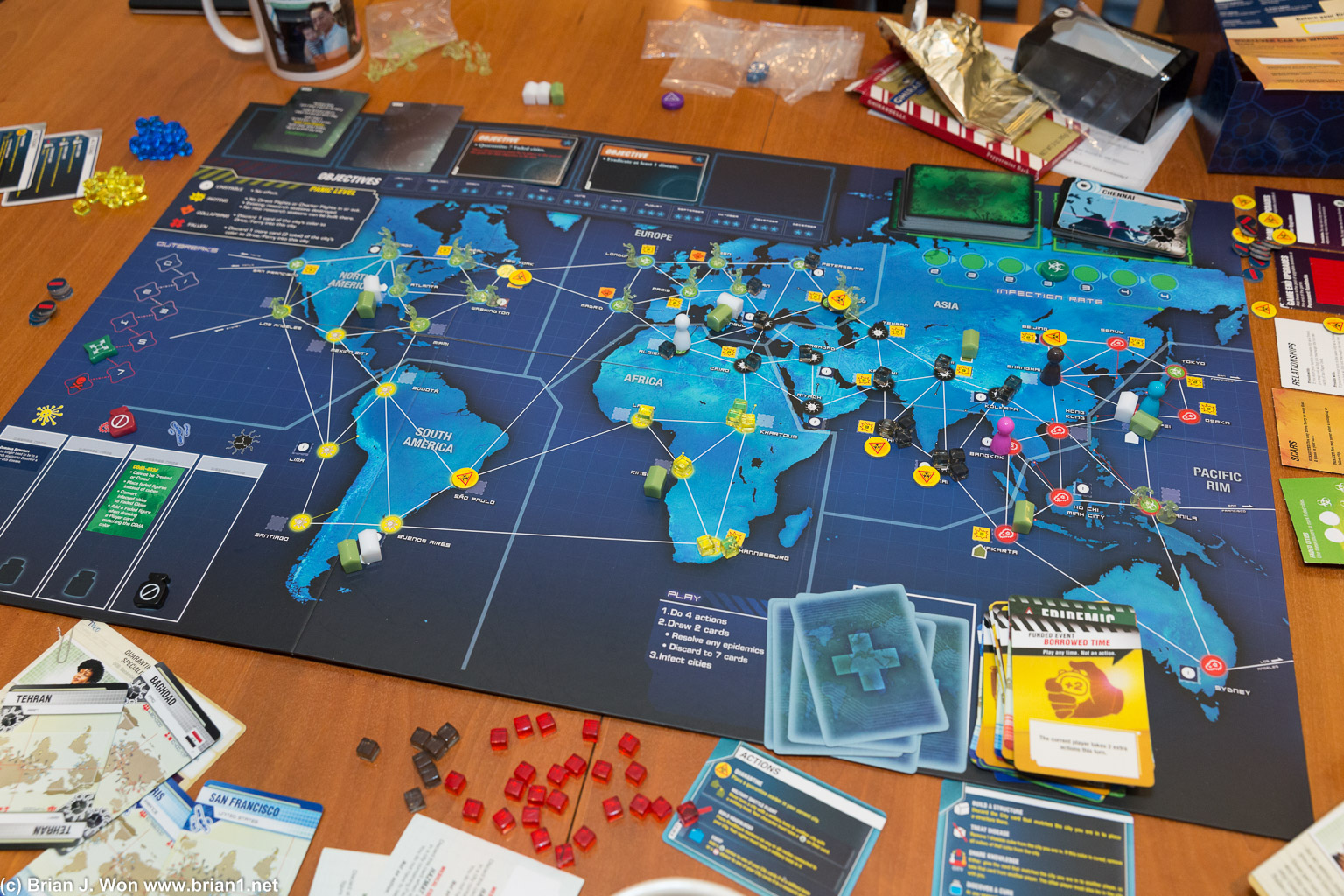 Pandemic Legacy, June. Success-- and making progress curing yellow!