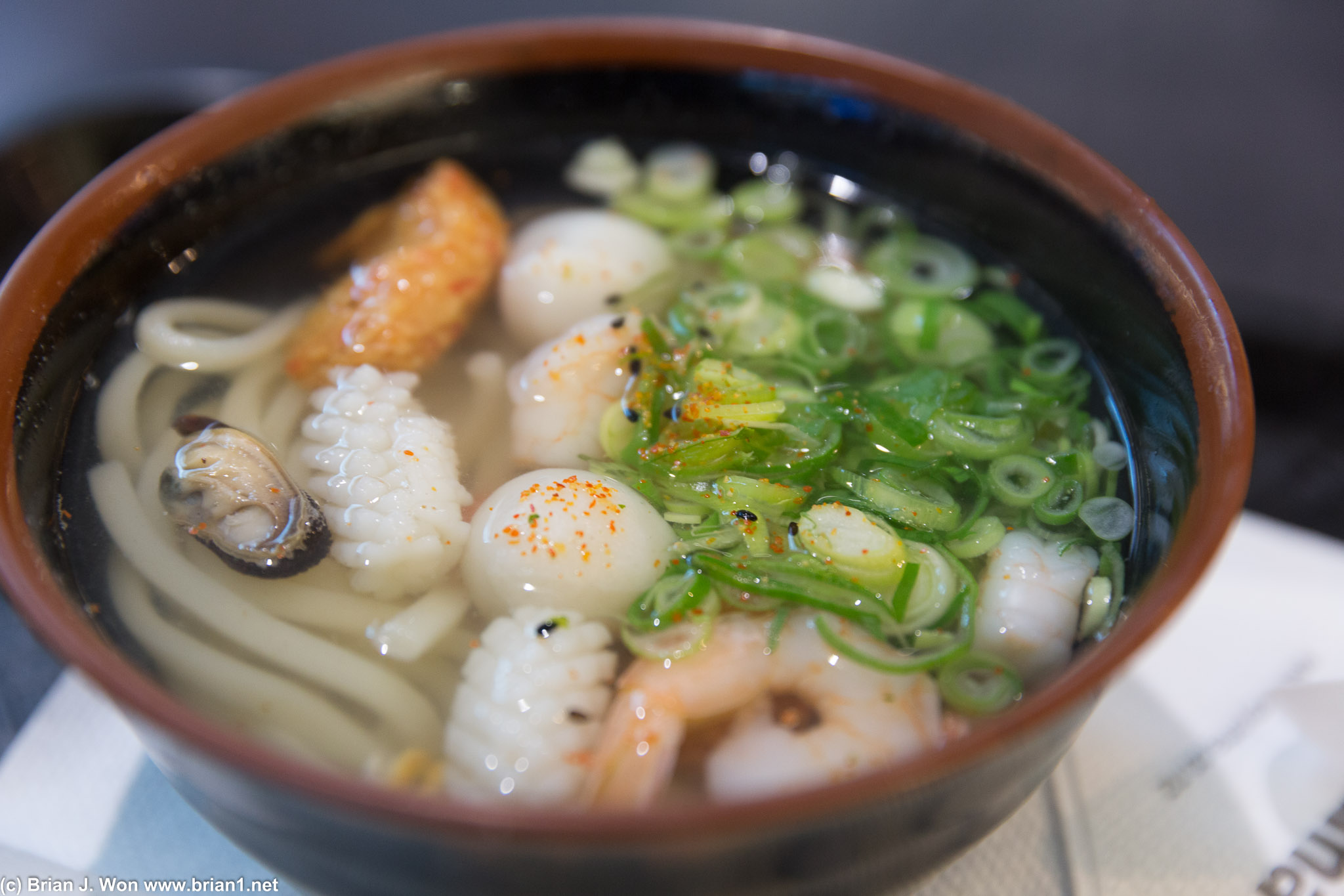 Seafood udon at Auckland Airport. Edible. For airport food.
