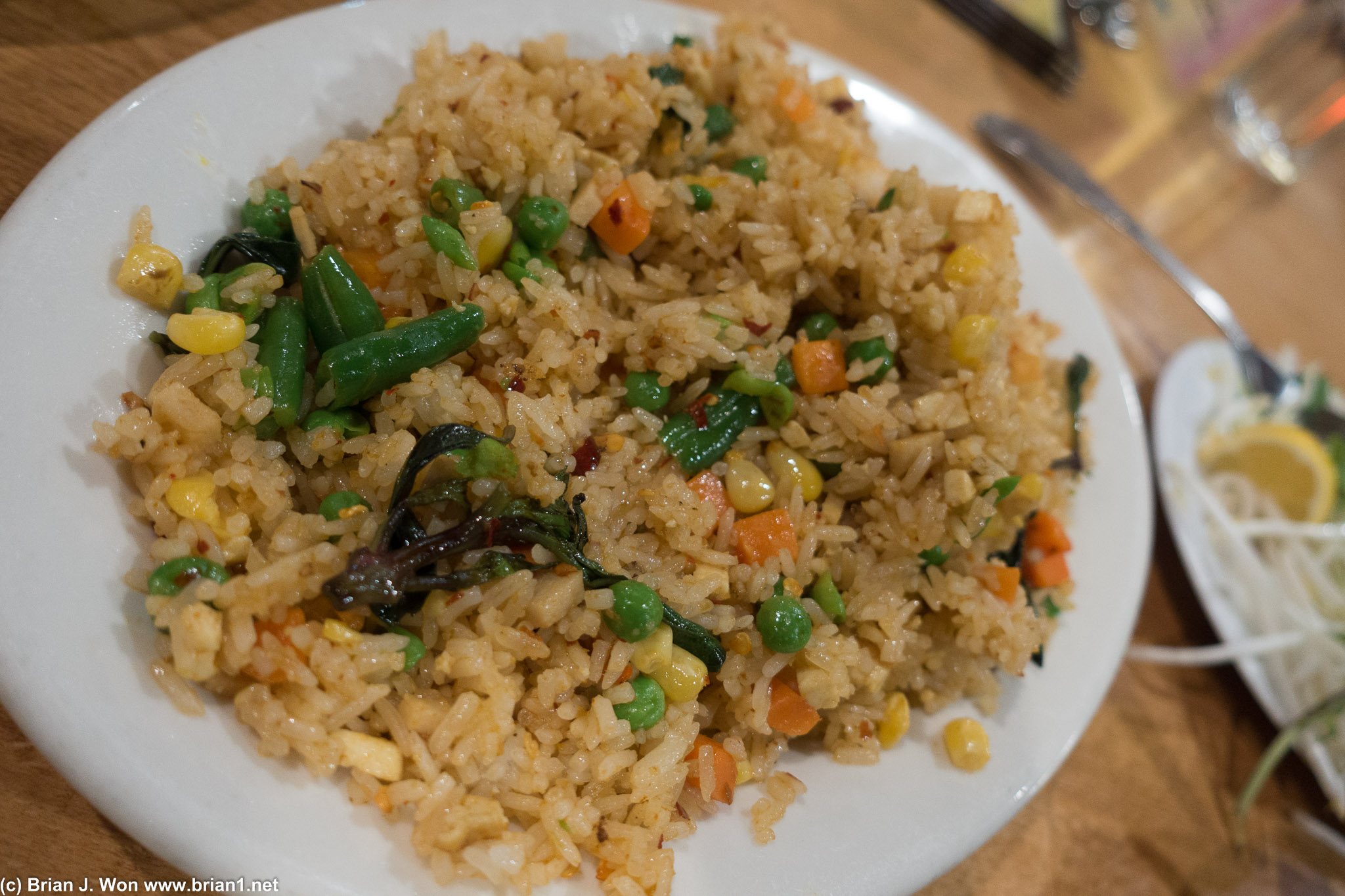 Thai fried rice. Basil and chili make it Thai, or at least that's what the chef thinks?