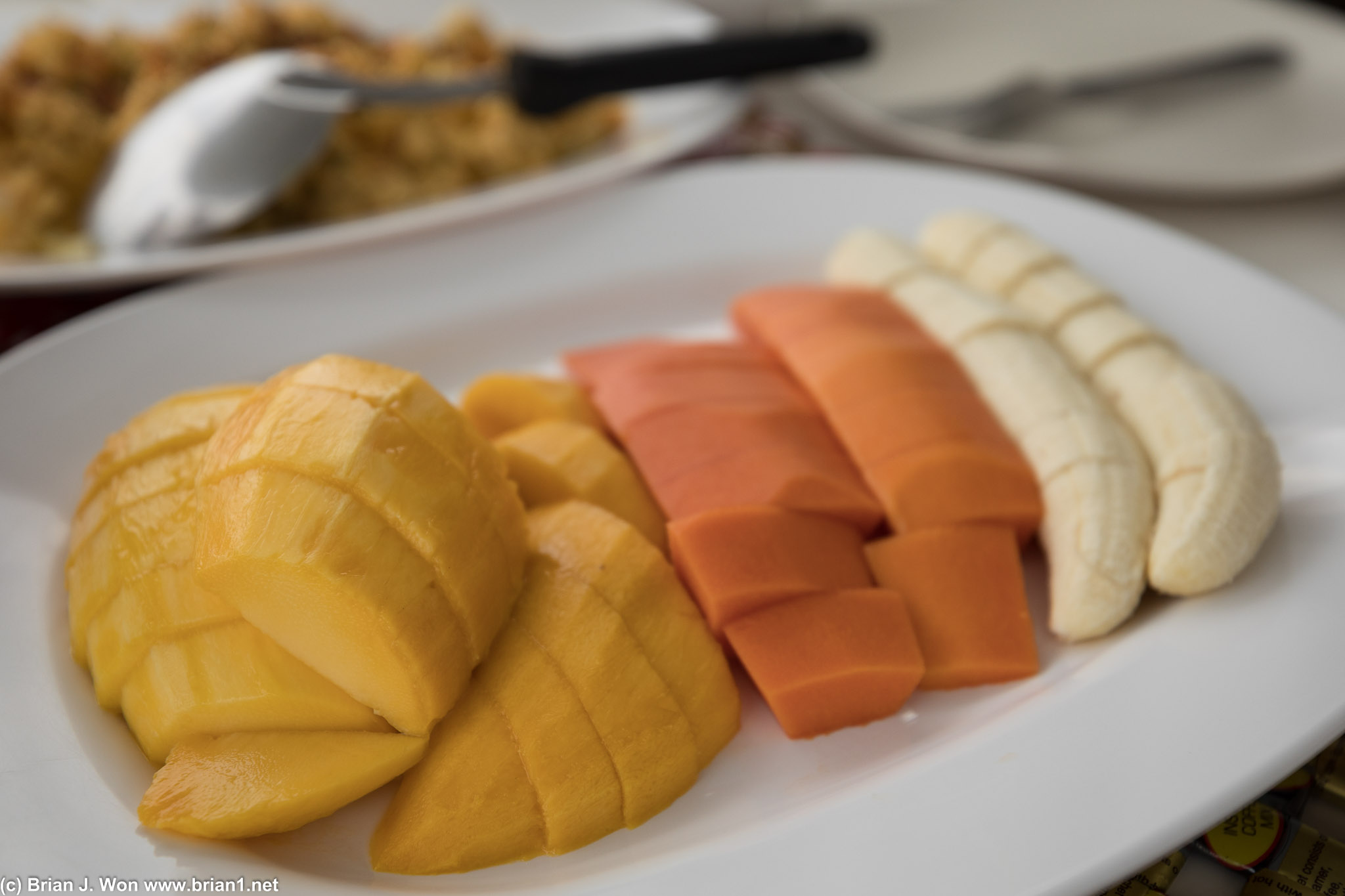 Mango, papaya, and banana for breakfast!