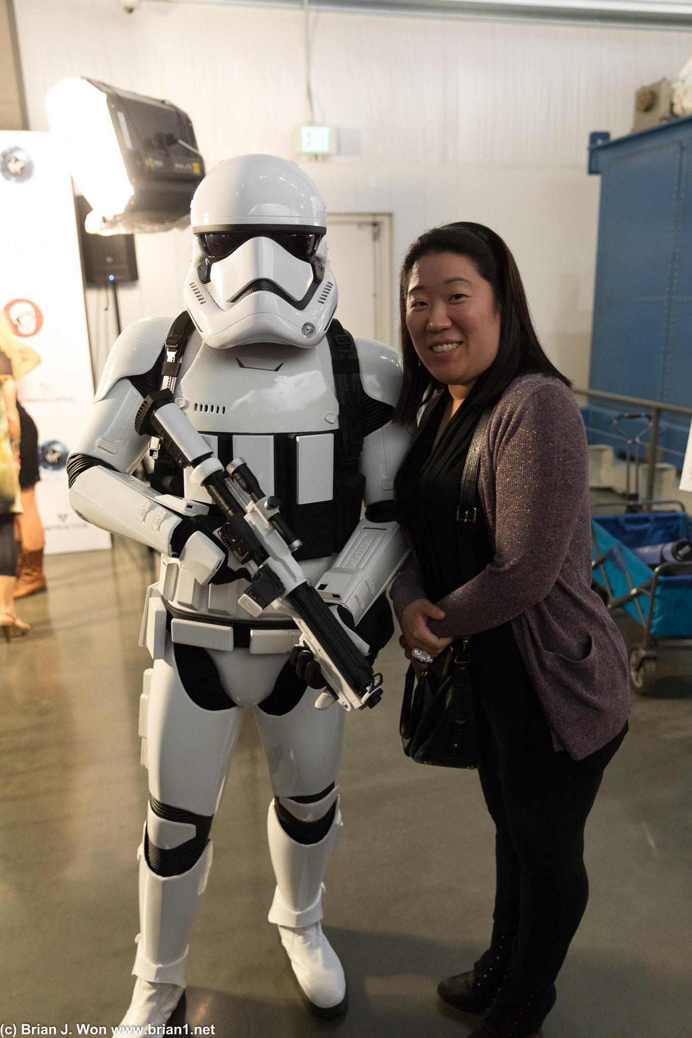 Ophelia poses with a First Order stormtrooper.