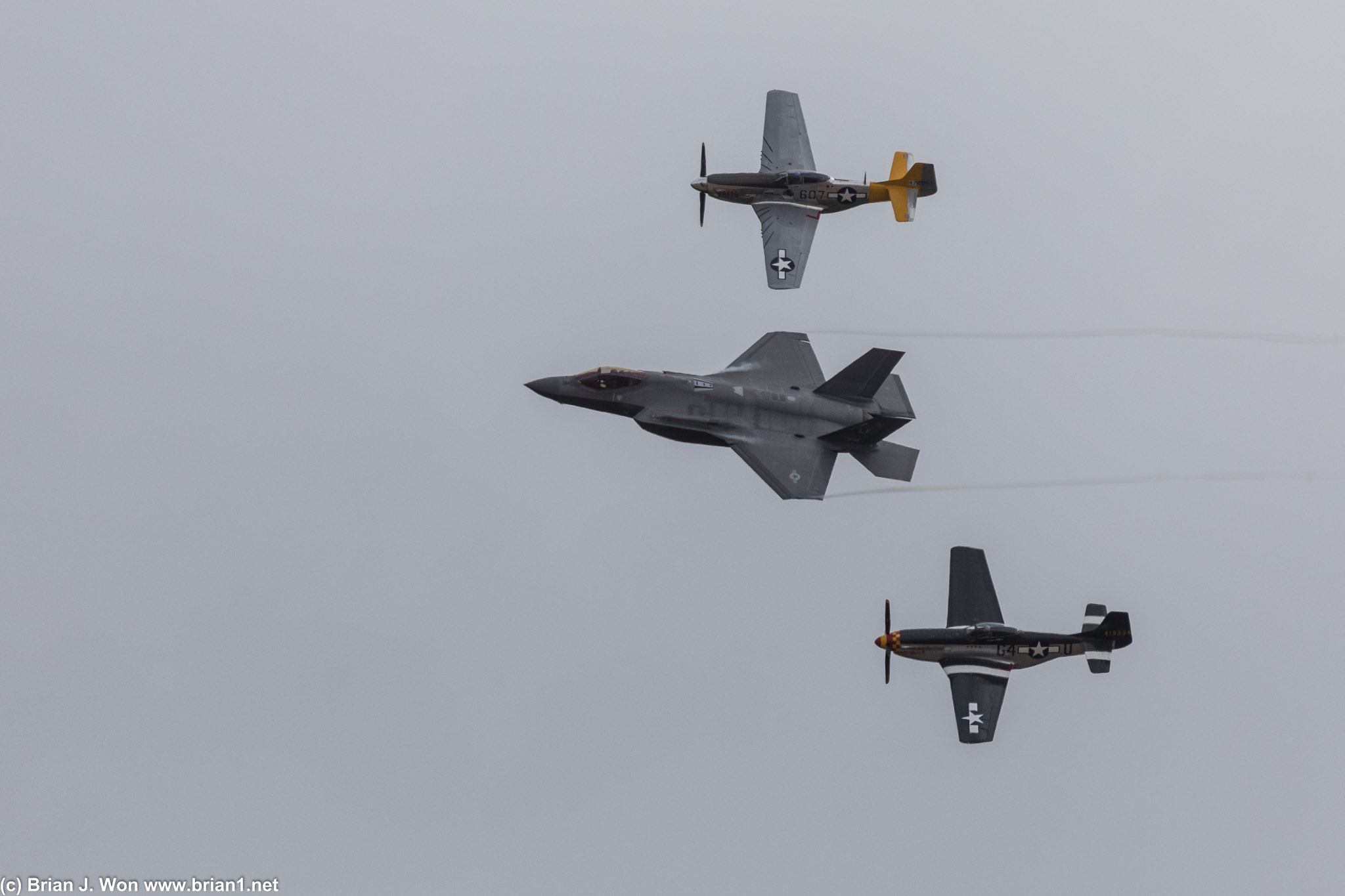 F-35 Heritage Flight with two P-51 Mustangs.