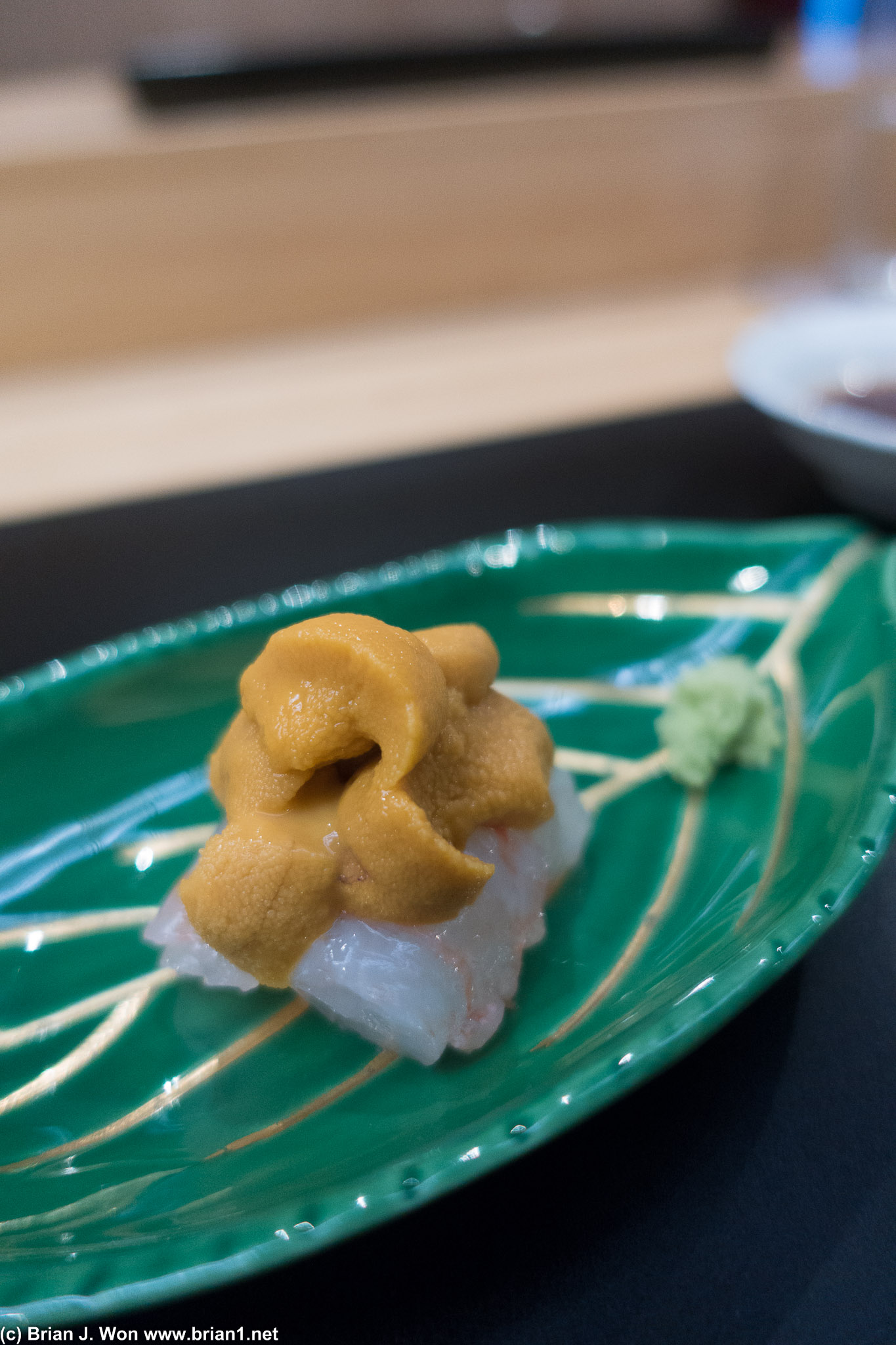 Uni atop botan ebi (sea urchin atop live sweet shrimp).