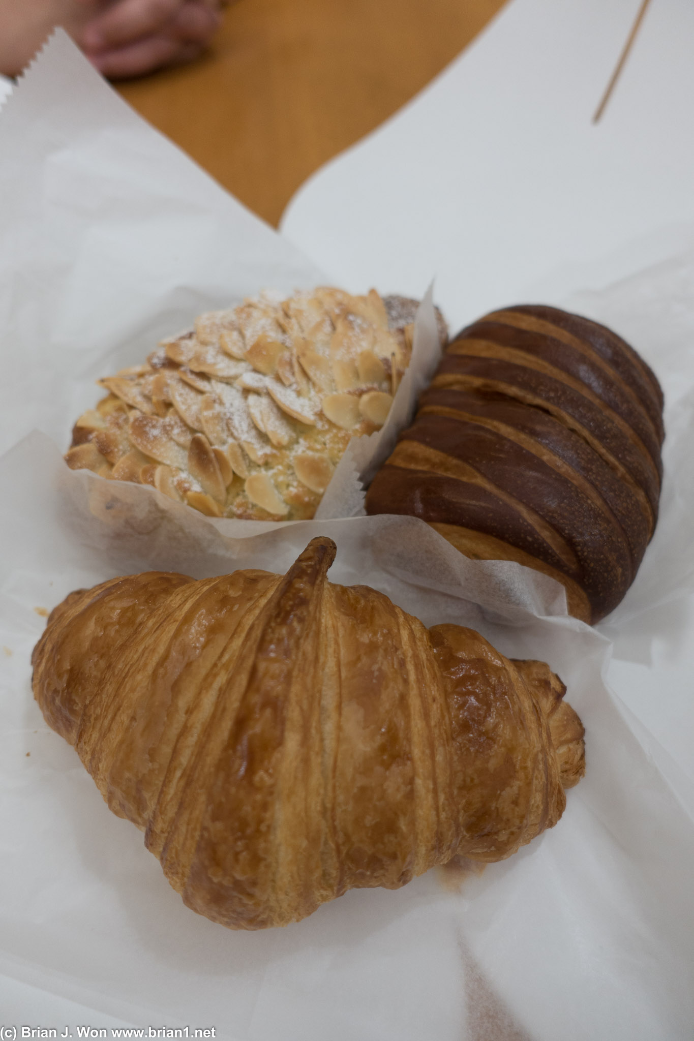 Plain, almond, and chocolate croissants.