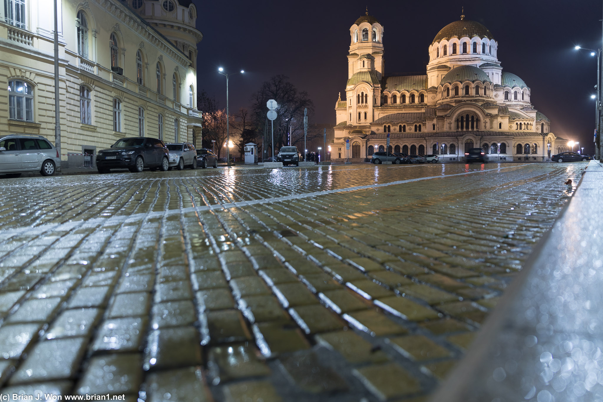 St. Alexander Nevsky Cathedral at night.