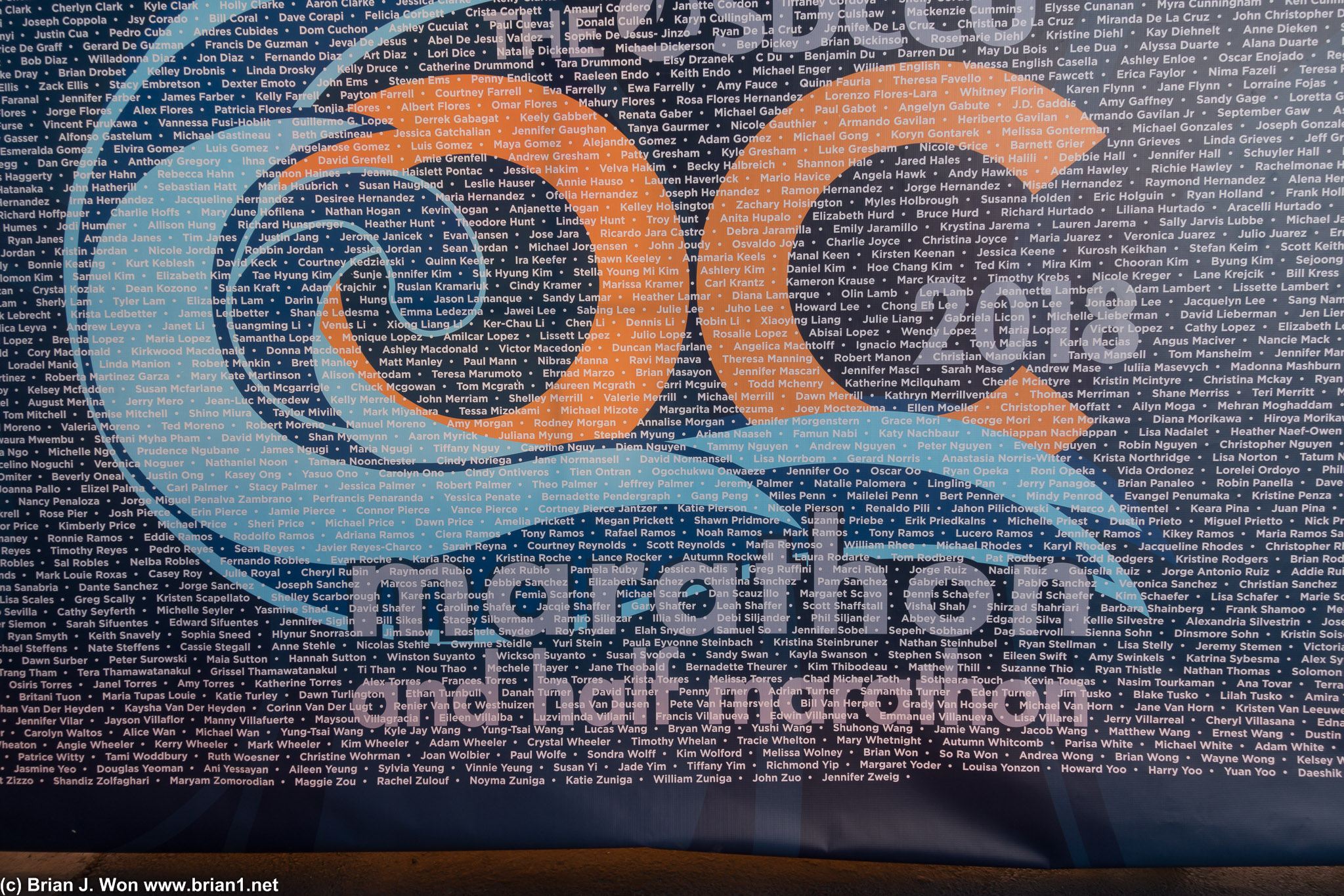 Wall of names for the OC Marathon and Half Marathon.