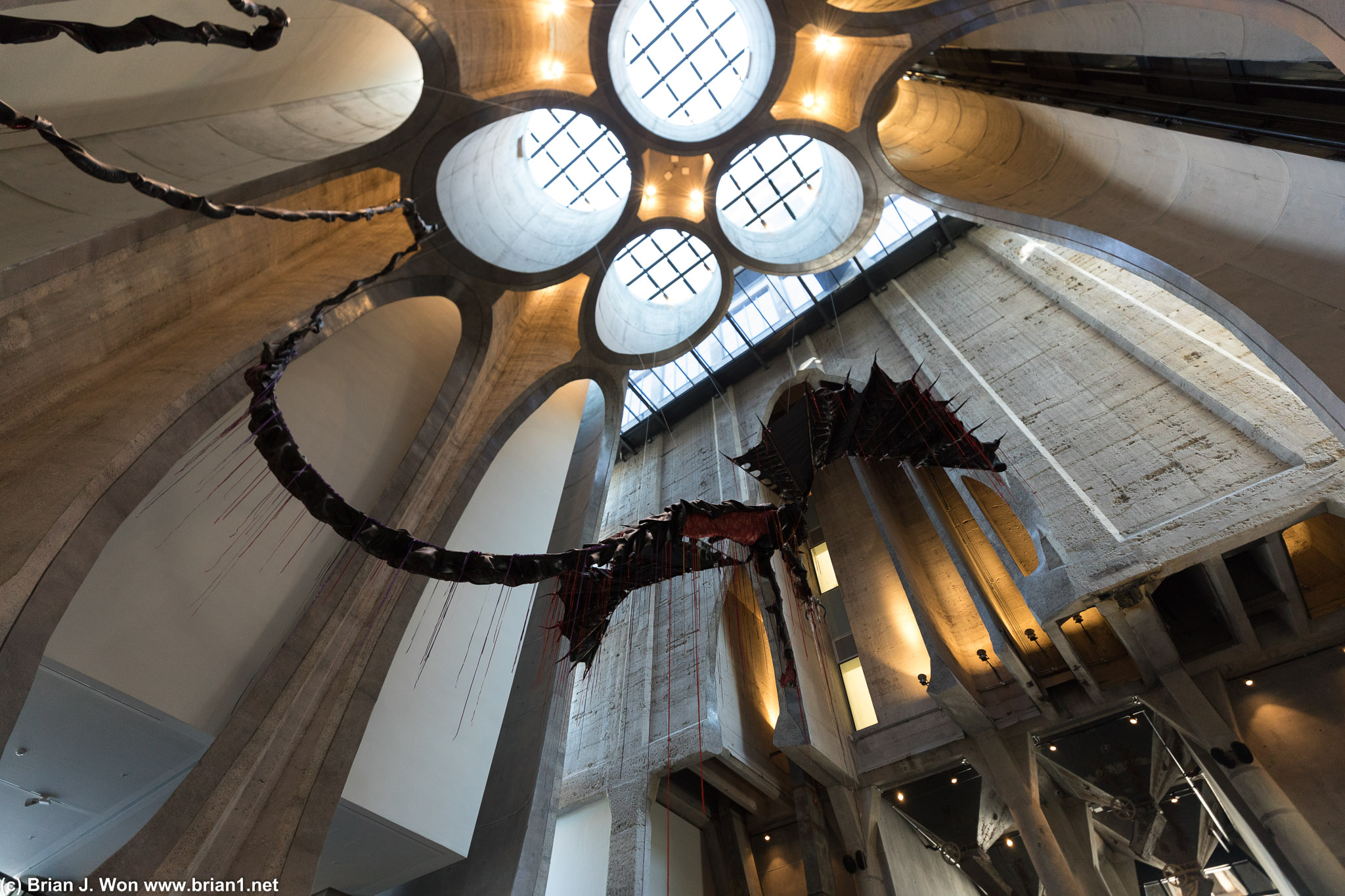 Flying dragon by Nicholas Hlobo dominates the museum.
