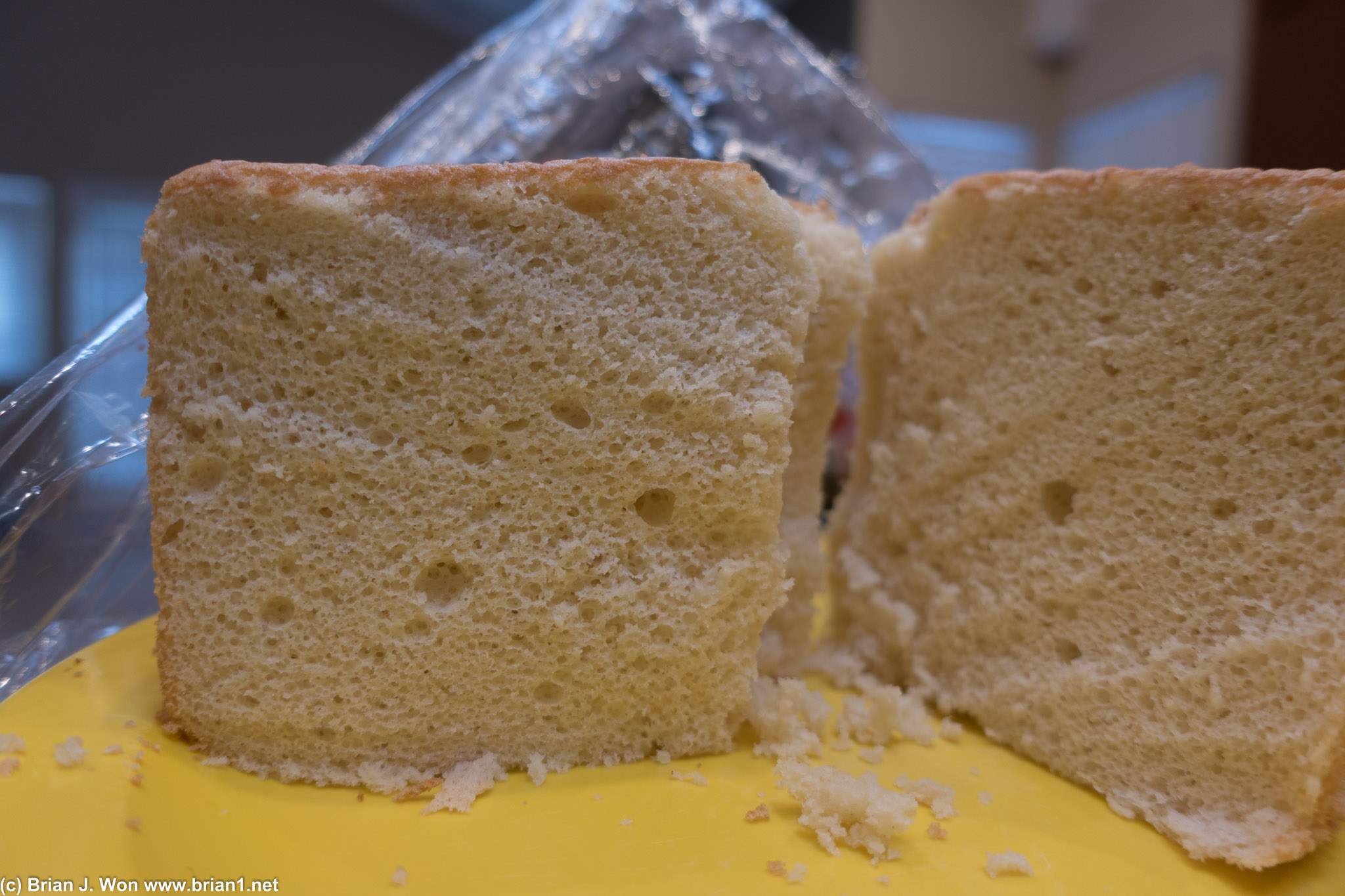Cross-section of sponge cake. Lines from cutting.