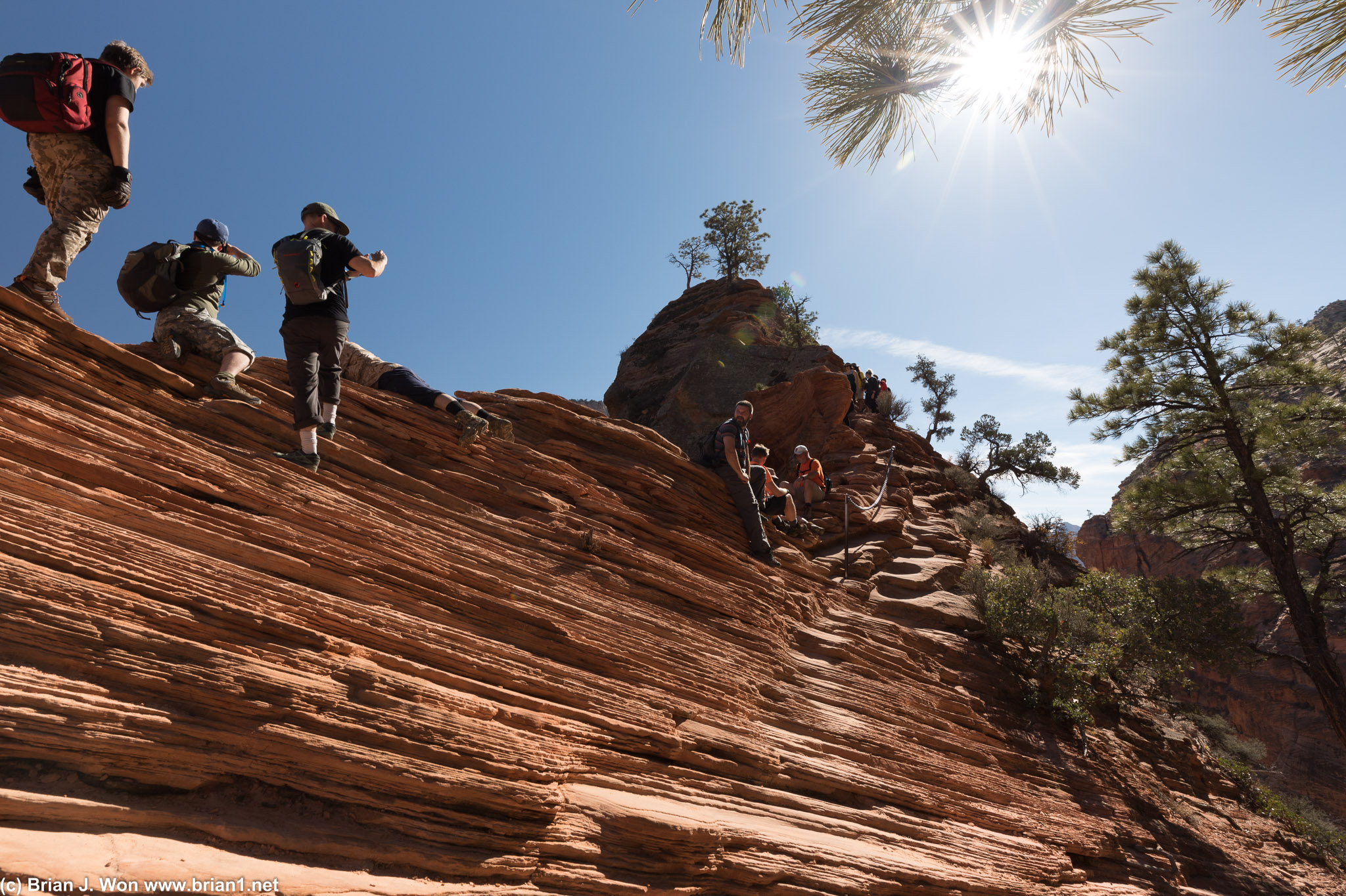 Hikers waiting to make the final ascent to Angels Landing.