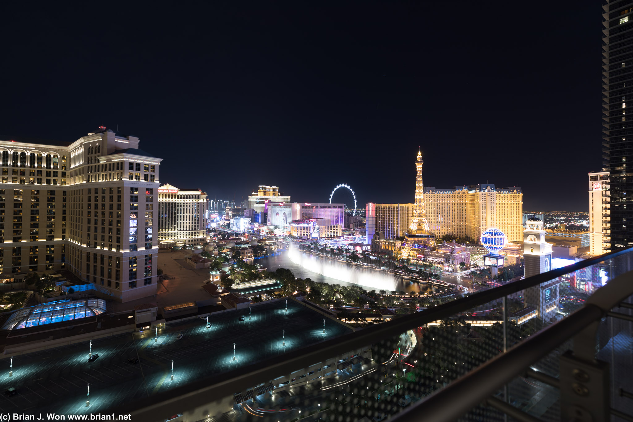 Terrace Suite Fountain View. Bellagio fountains and Paris Hotel dead center.